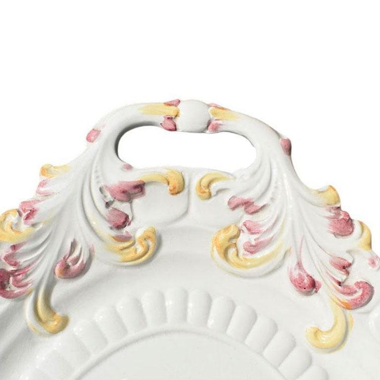 Ceramic Italian Majolica Serving Platter in Pink and Yellow Capodimonte, Italy In Good Condition In Oklahoma City, OK