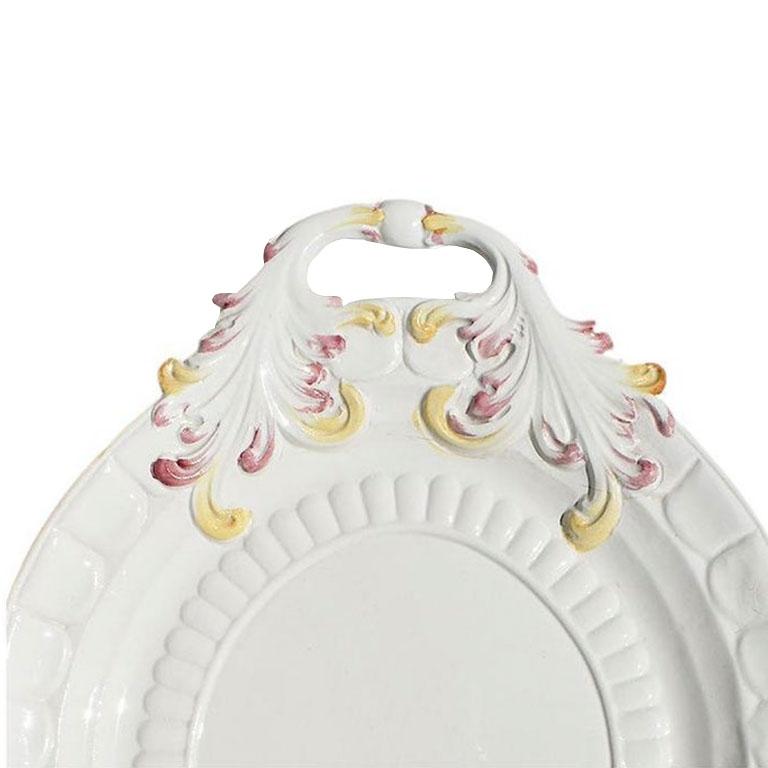 20th Century Ceramic Italian Majolica Serving Platter in Pink and Yellow Capodimonte, Italy