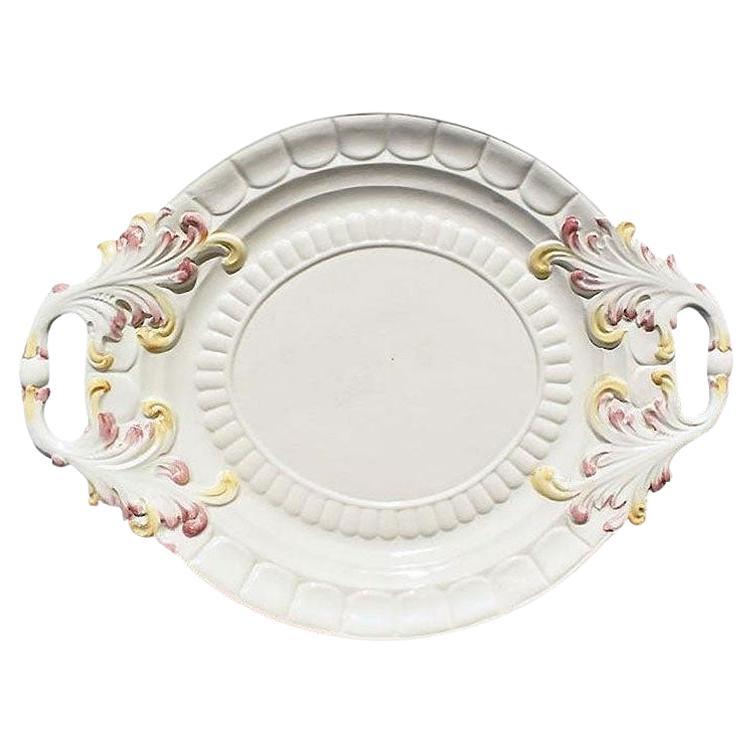 Ceramic Italian Majolica Serving Platter in Pink and Yellow Capodimonte, Italy