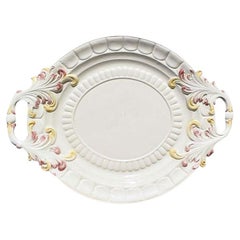 Ceramic Italian Majolica Serving Platter in Pink and Yellow Capodimonte, Italy