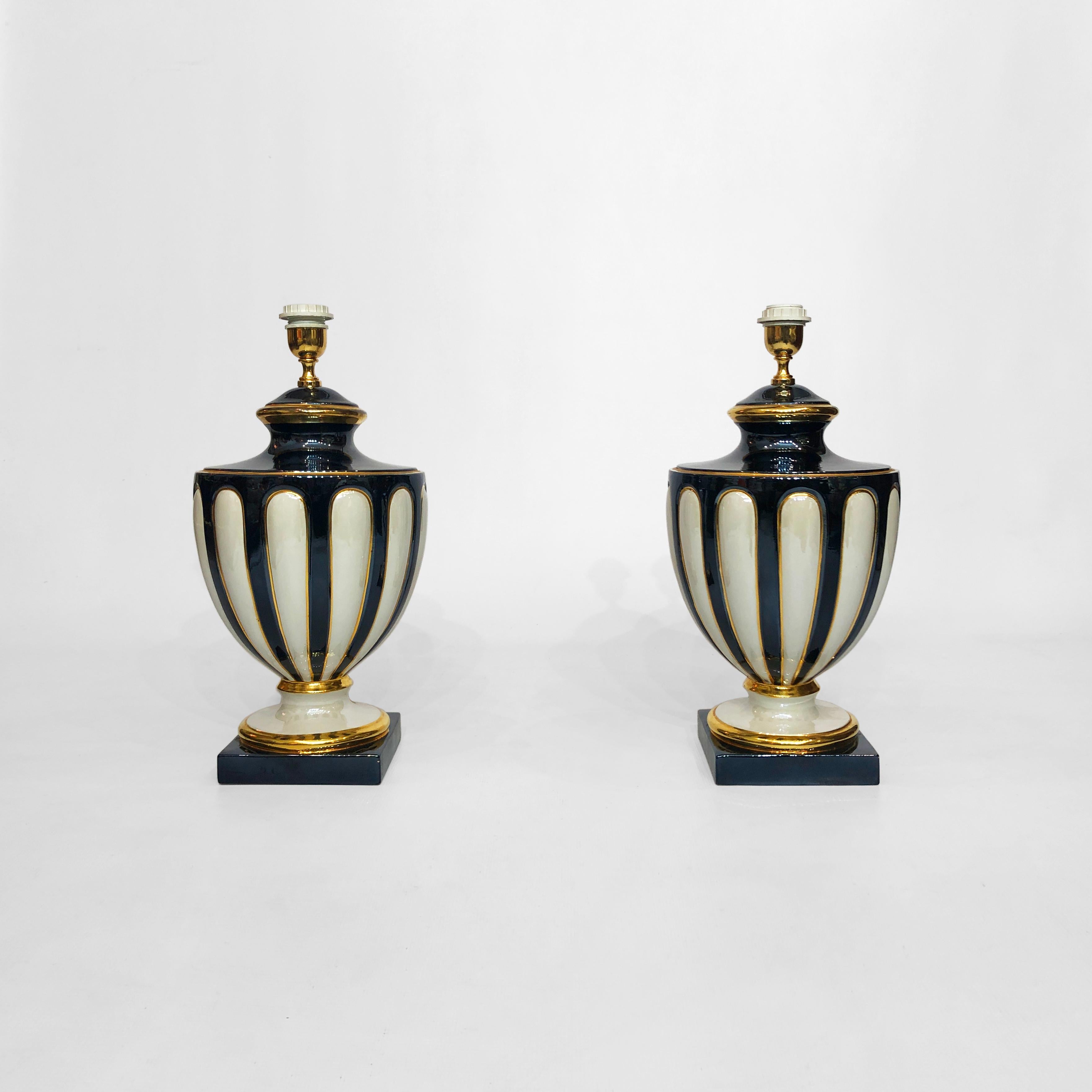 Late 20th Century Ceramic Italian Neoclassical Table Lamps 1970s Vintage Hollywood Regency 