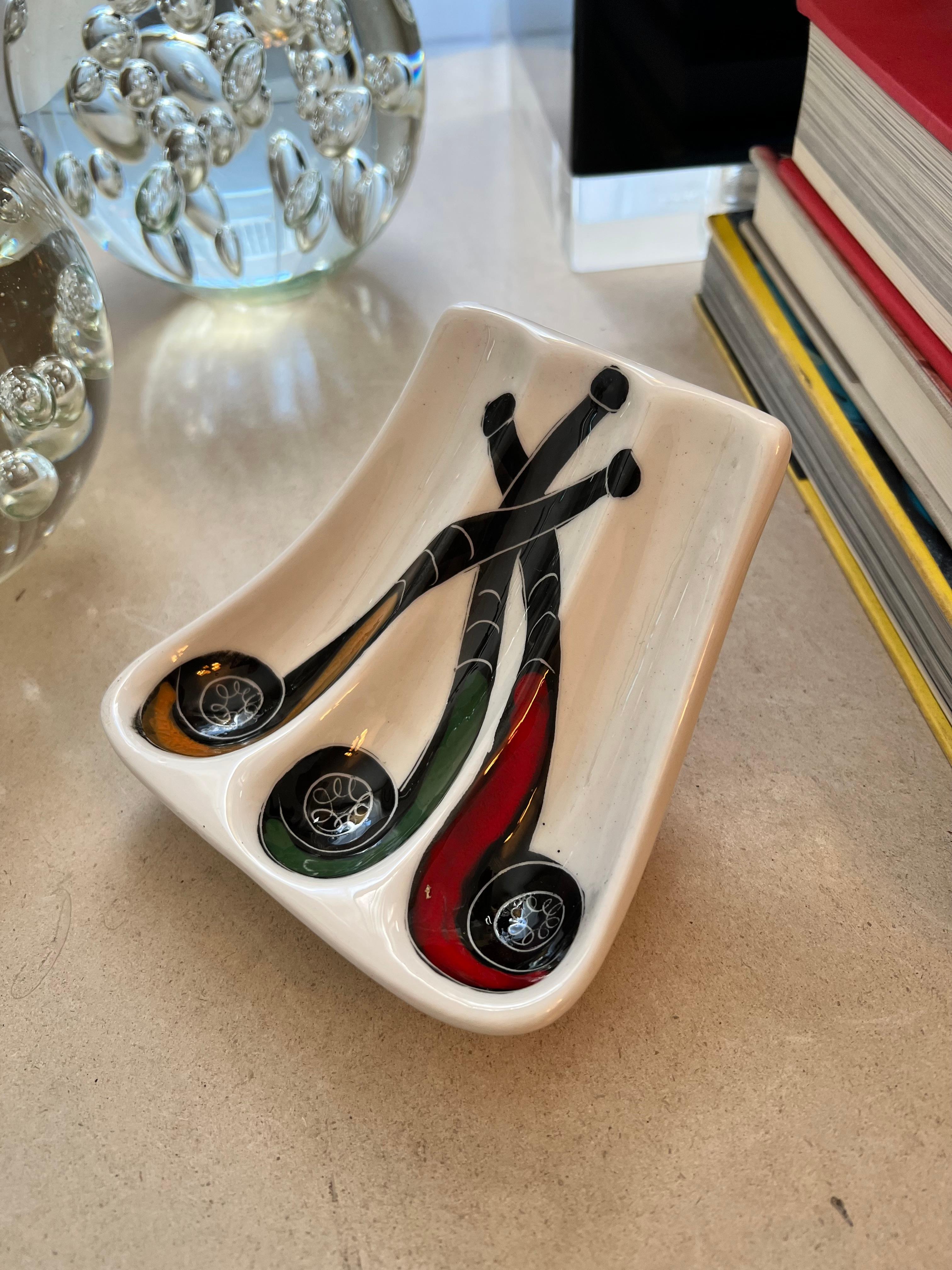Hand-Crafted Ceramic Italian Pipe or 420 holder with Illustrated pipes For Sale