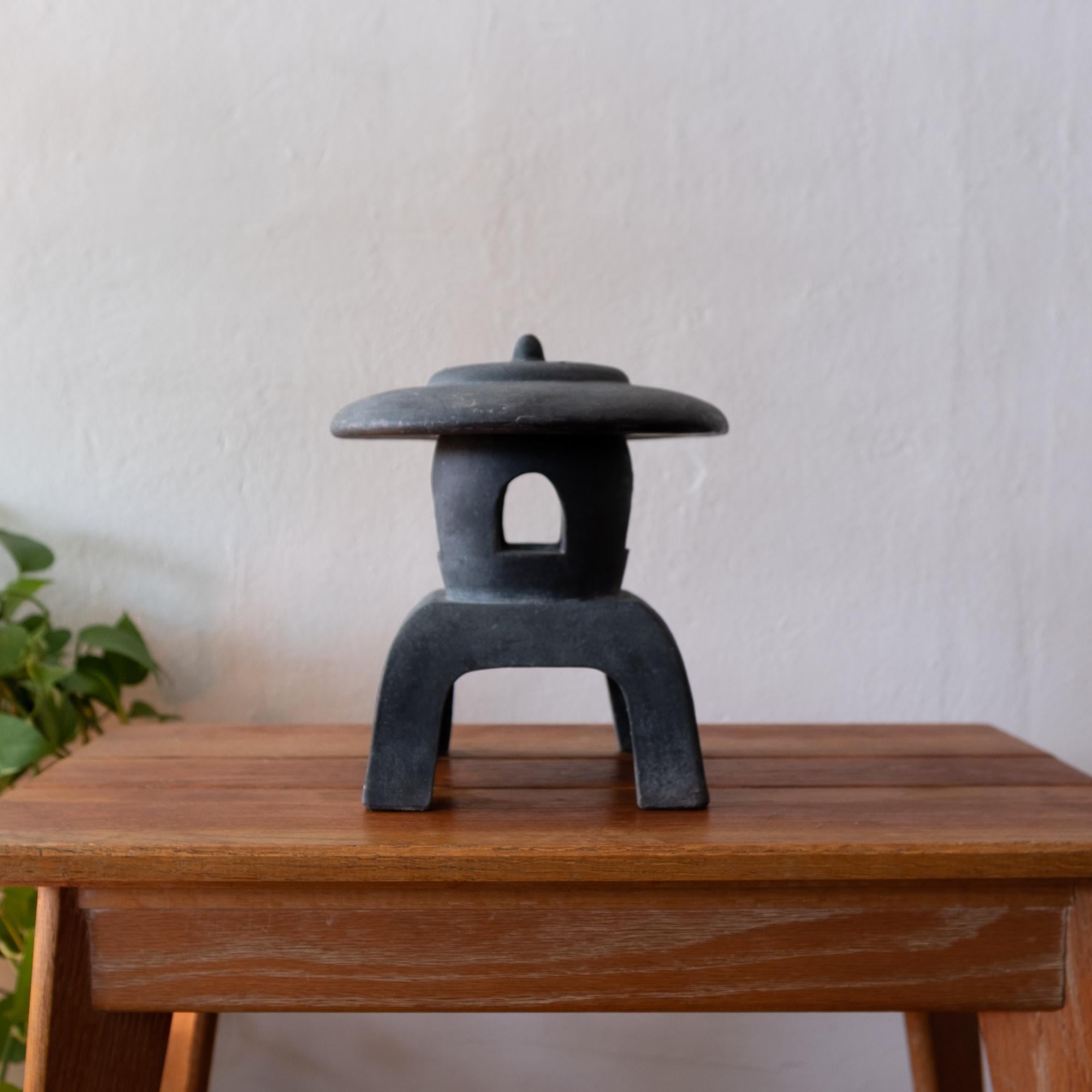 Black glazed over terracotta lantern. Removable top for a candle. Great Minimalist design.
