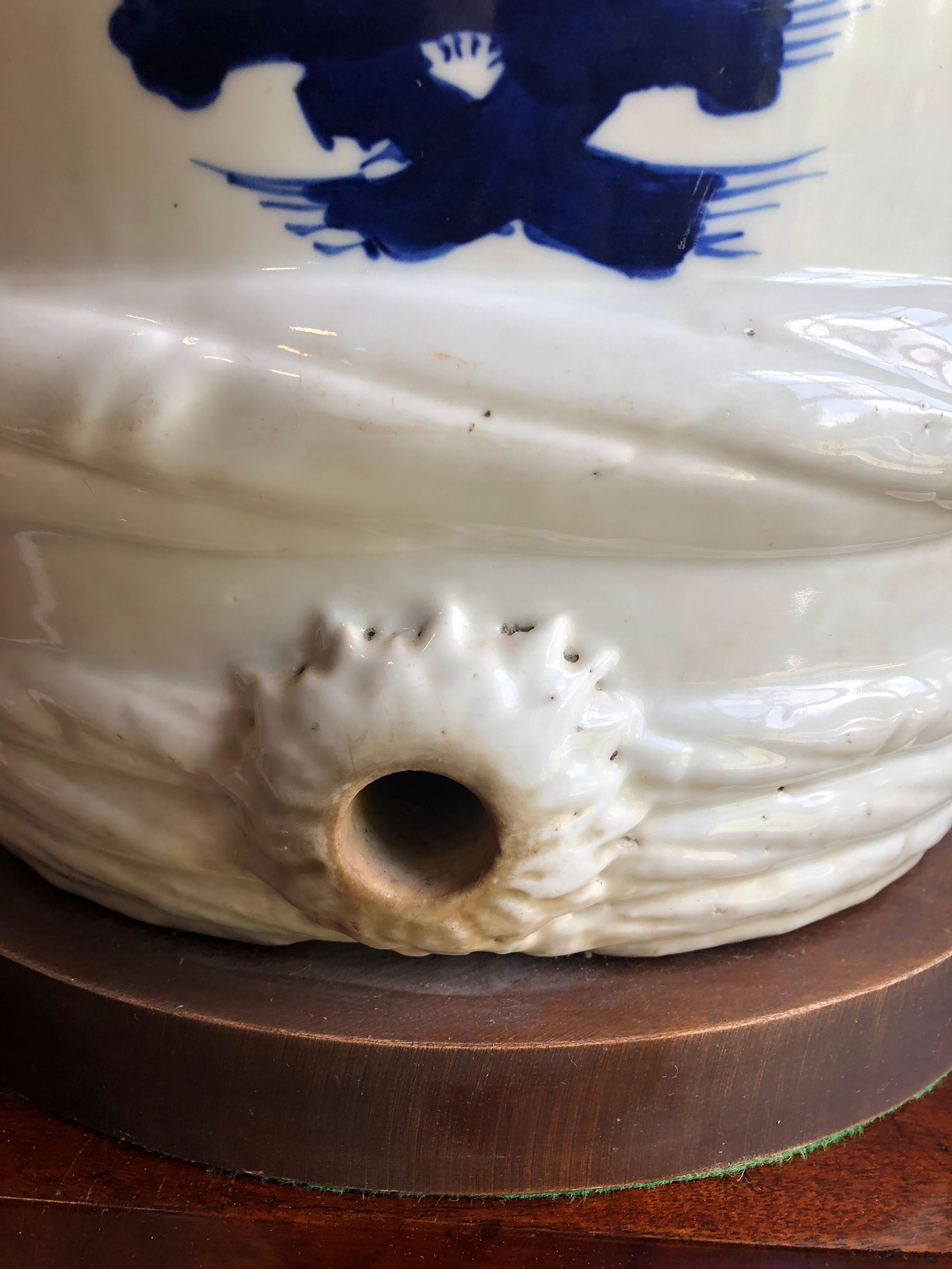 20th Century Ceramic Japanese Sake Barrel, Mounted as Lamp