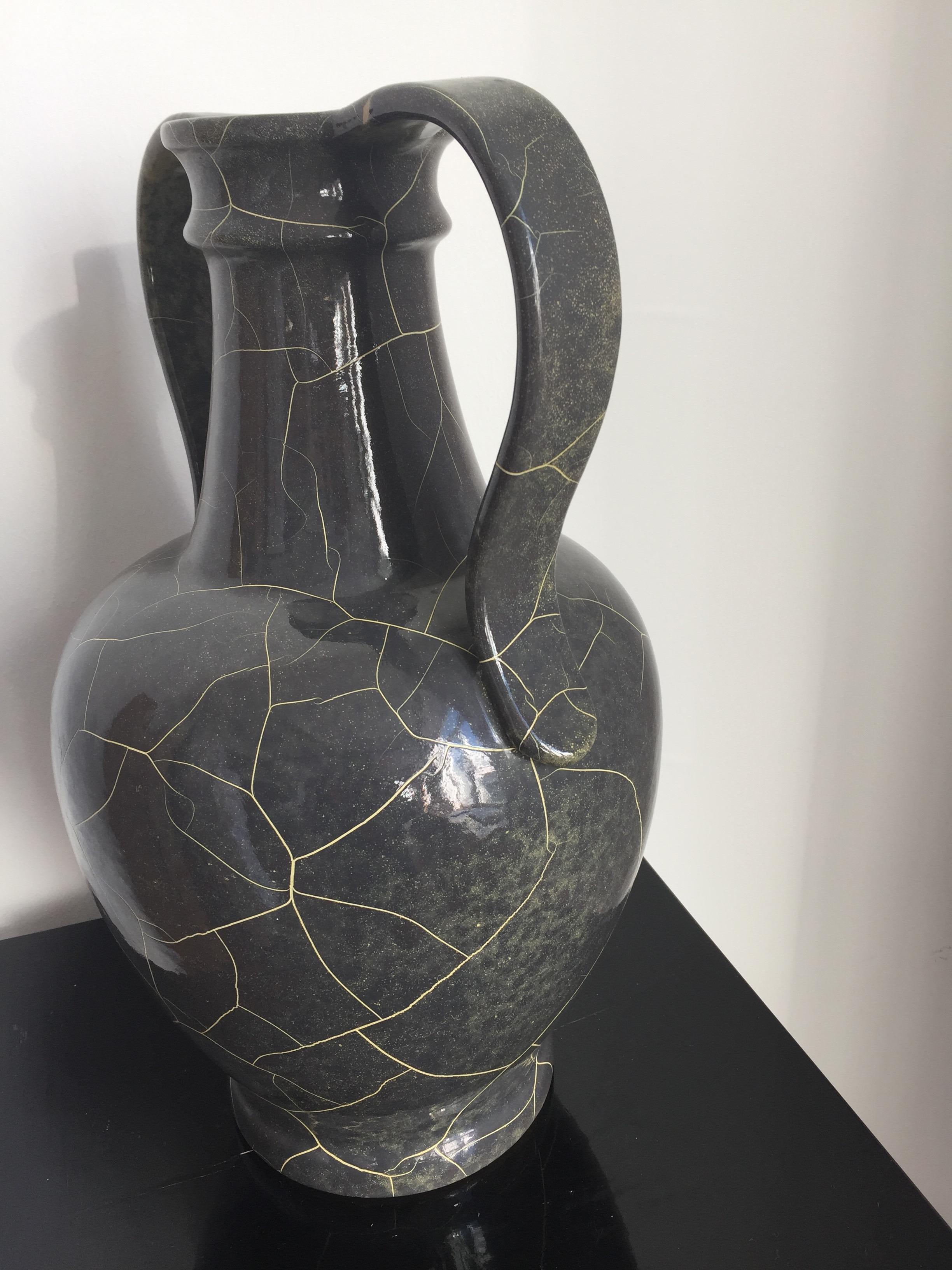 Rare ceramic jar by Richard Uhlemeyer, German ceramist,

Large vase, beautiful glaze in grey and primrose

Germany, 1940s, stamped at the bottom edge, very good condition, 

Size 44cm high x 39 cm diameter.