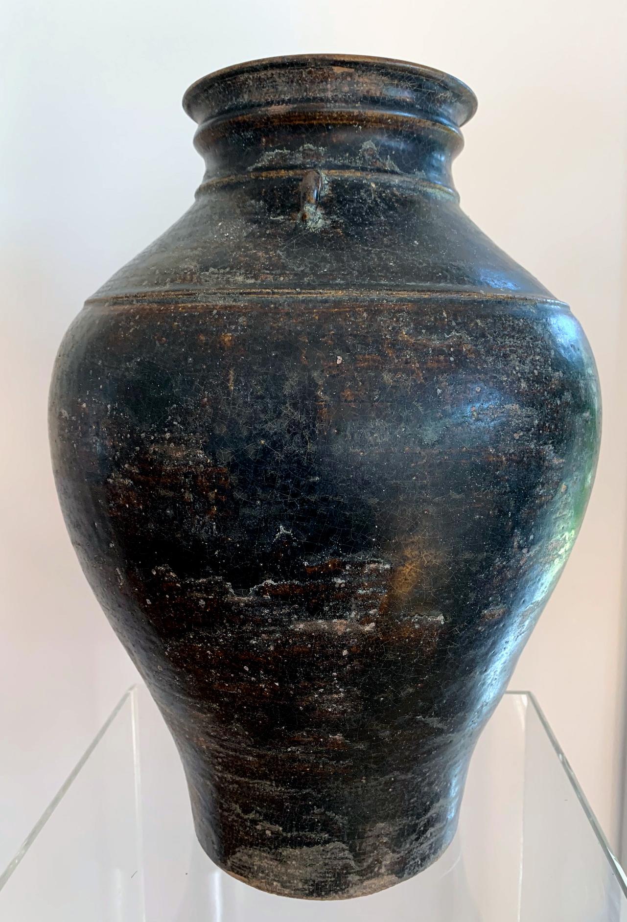 Archaistic Ceramic Jar with Black Glaze Khmer Angkor Period 