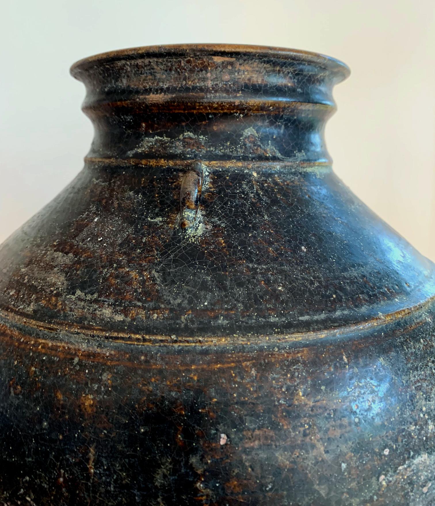 18th Century and Earlier Ceramic Jar with Black Glaze Khmer Angkor Period 
