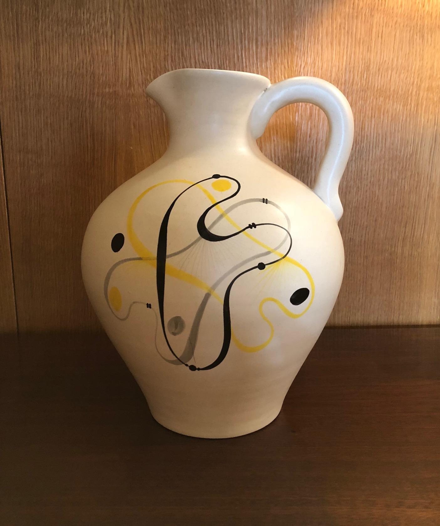 Abstract ceramic jug by André Baud, Vallauris, France, 1950s.