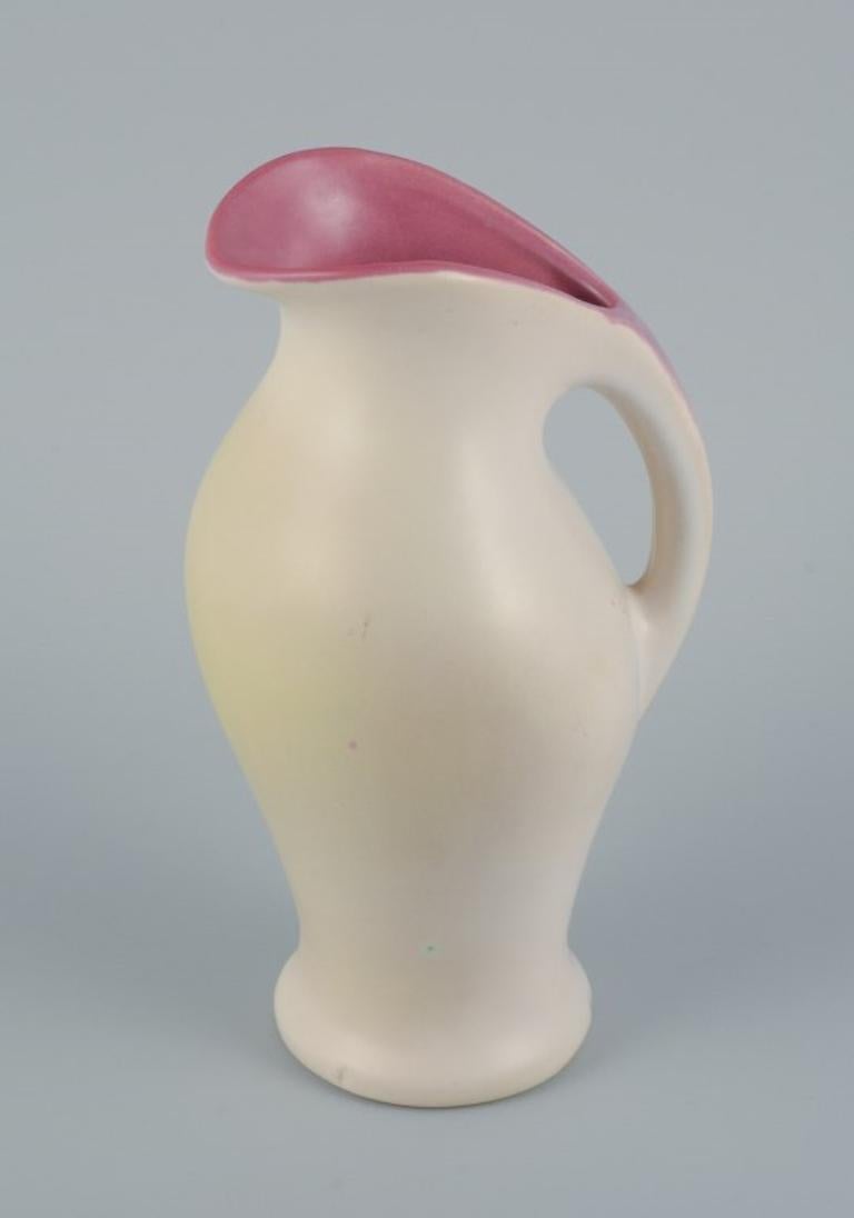 French Ceramic jug in matt white glaze. In style of Pol Chambost (1906-1983) For Sale
