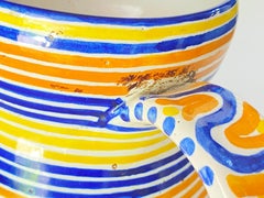 Ceramic Jug or Pitcher with White Bue Yellow Color Gubbio, Italy, circa 1960
