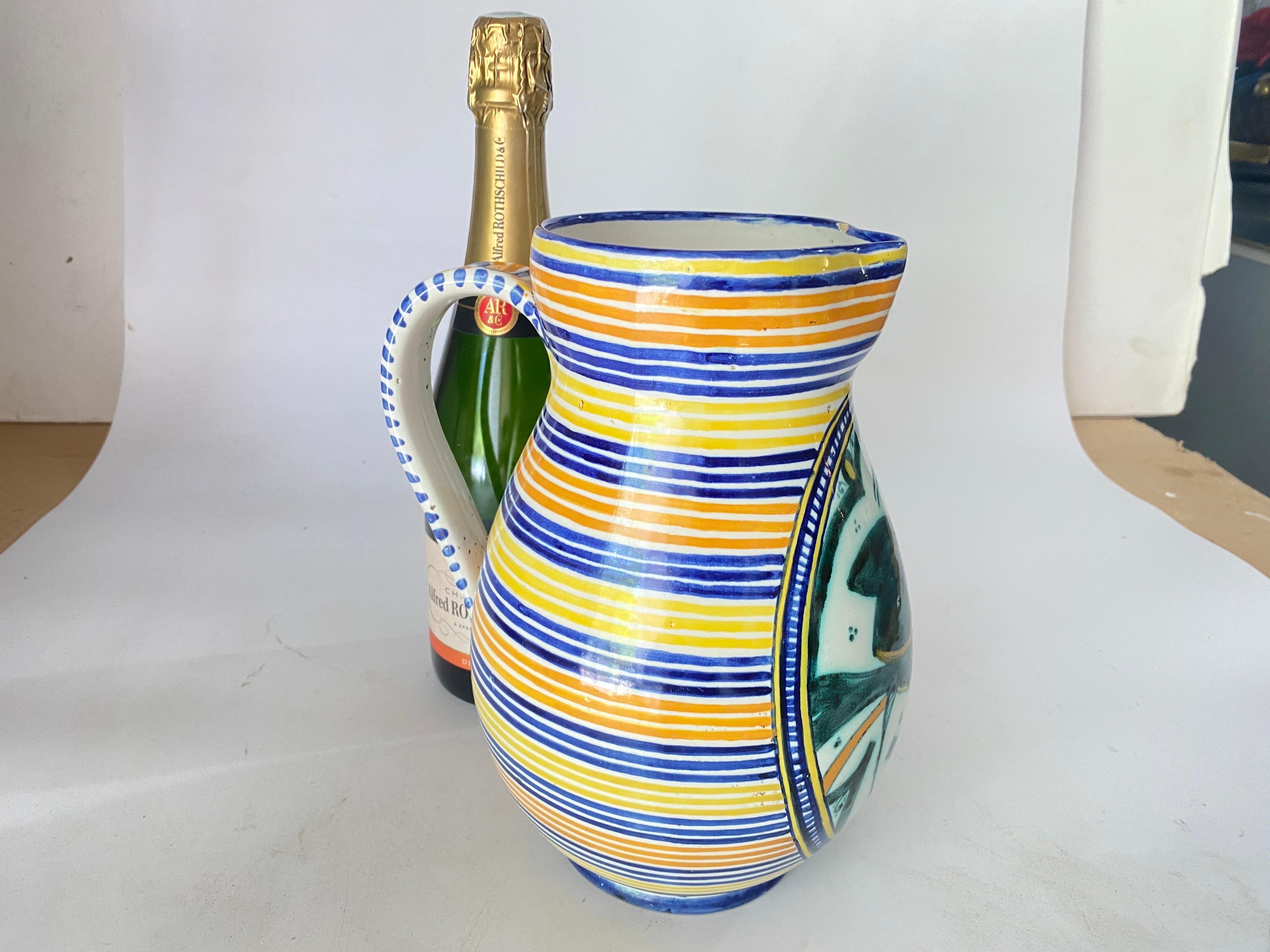 Ceramic Jug or Pitcher with White Bue Yellow Color Gubbio, Italy, circa 1960 For Sale 2