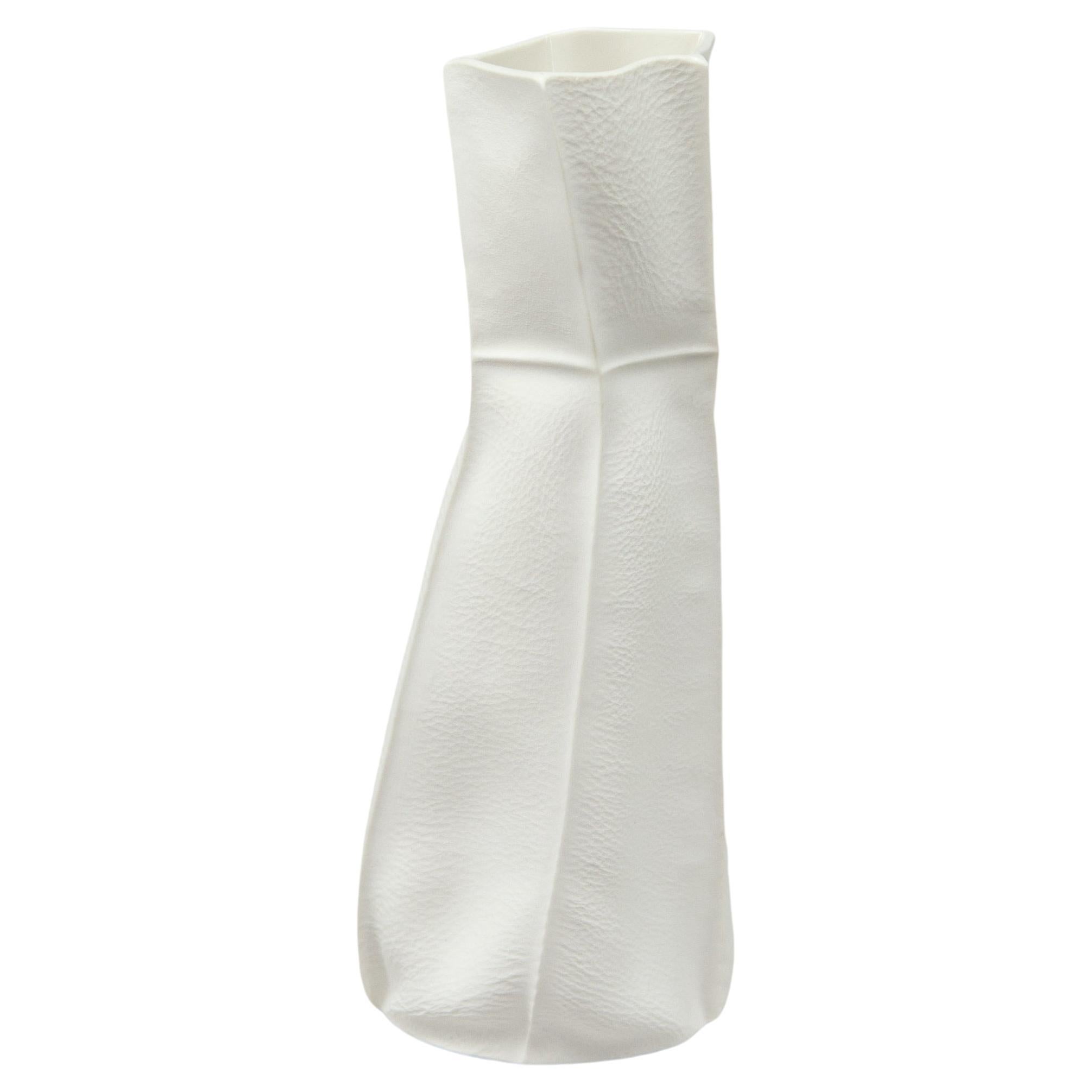 White Organic Ceramic Kawa Vase, Medium, Leather Cast Porcelain Flower Vase