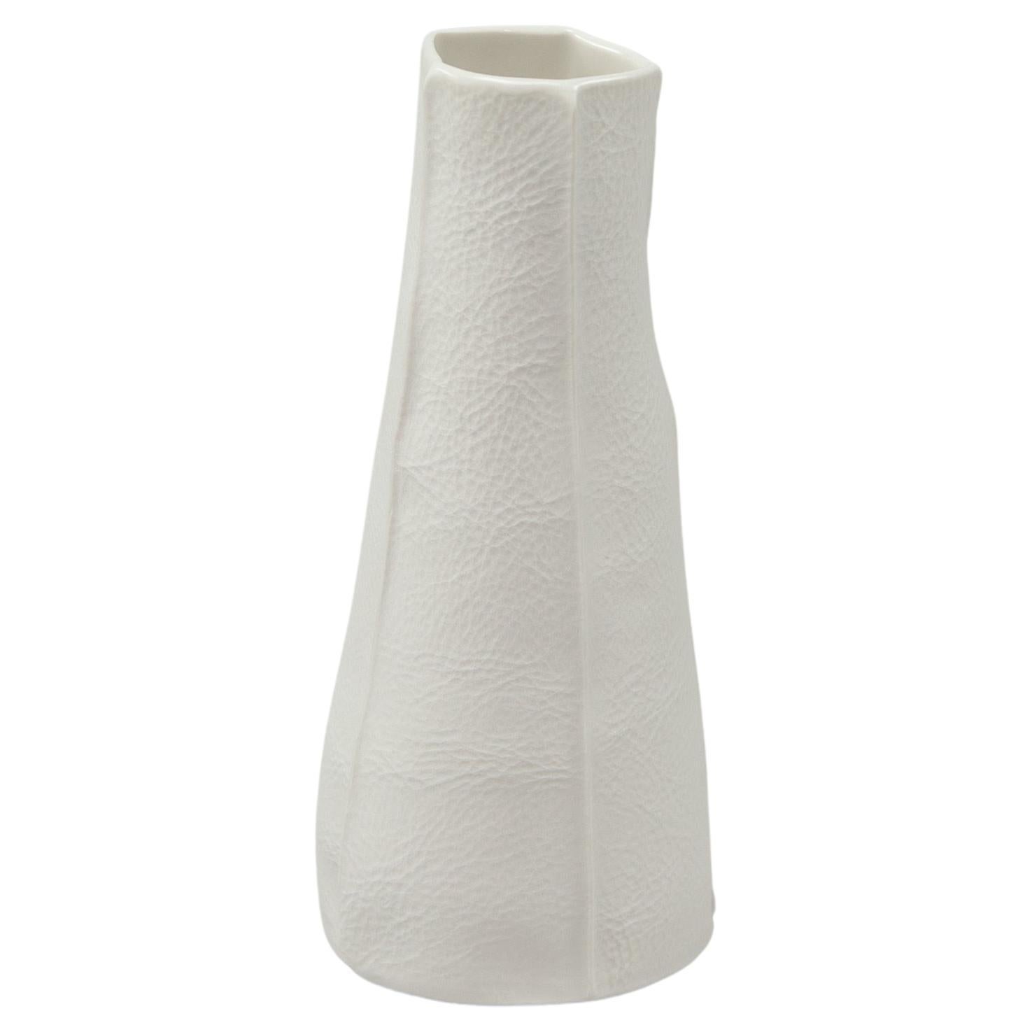 White Organic Ceramic Kawa Vase, Small, Leather Cast Porcelain Kawa Series
