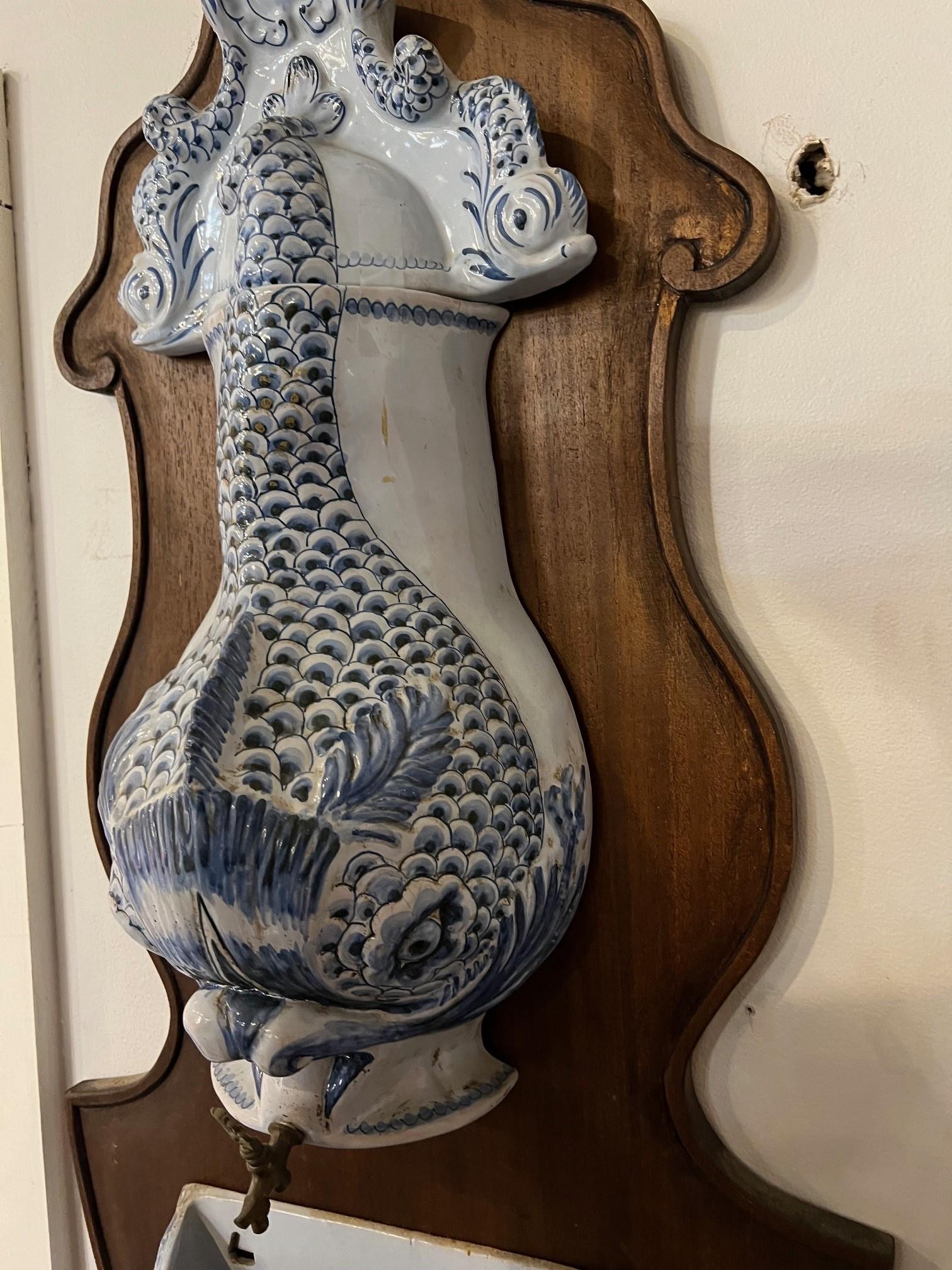 Ceramic Koi Wall Fountain and Lavabo on Wood Panel   For Sale 6