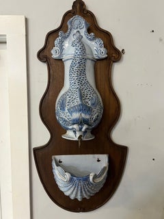 Ceramic Koi Wall Fountain and Lavabo on Wood Panel
