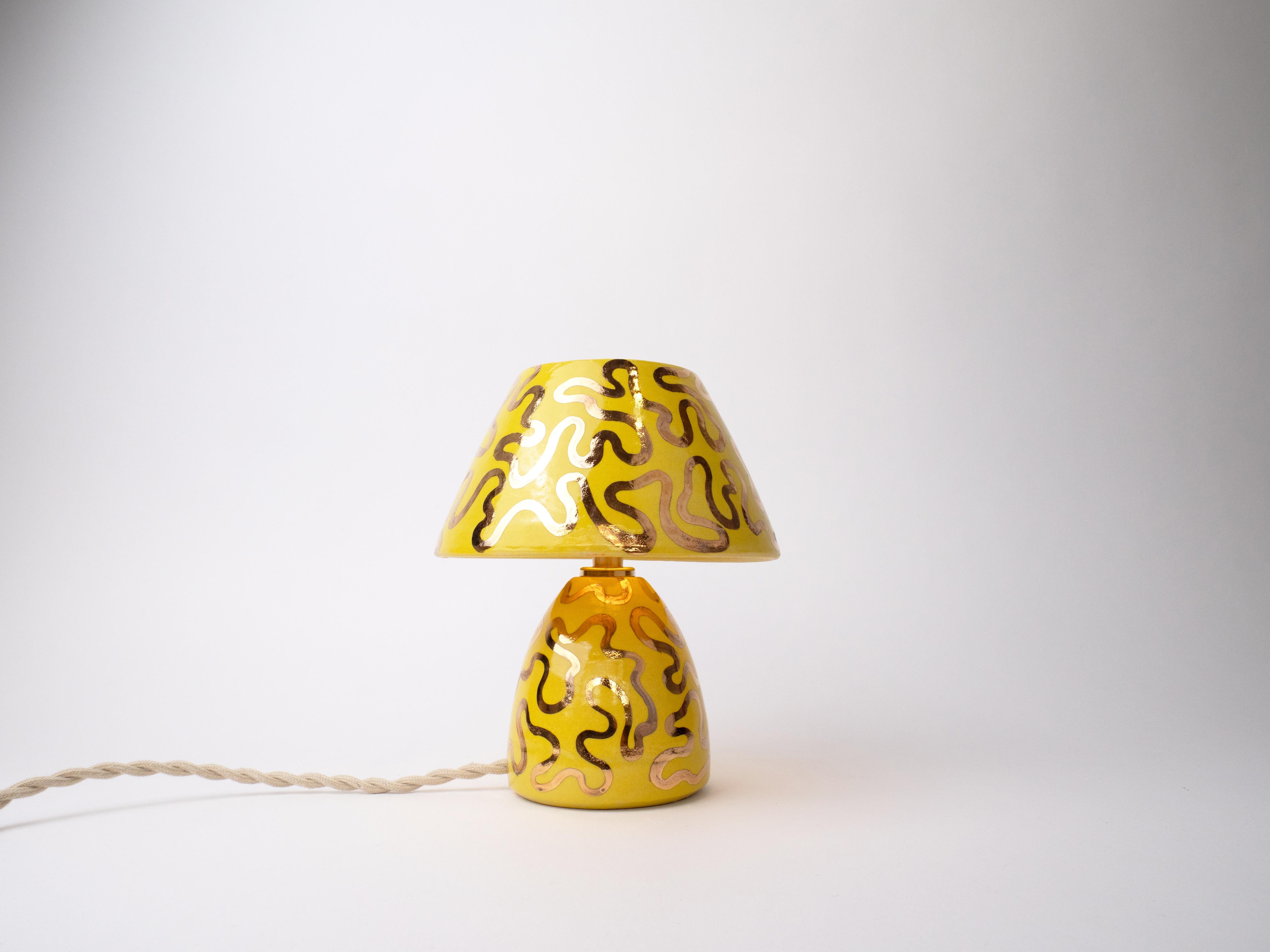Ceramic Lamp and Shade- Gold and Yellow In New Condition For Sale In London, GB