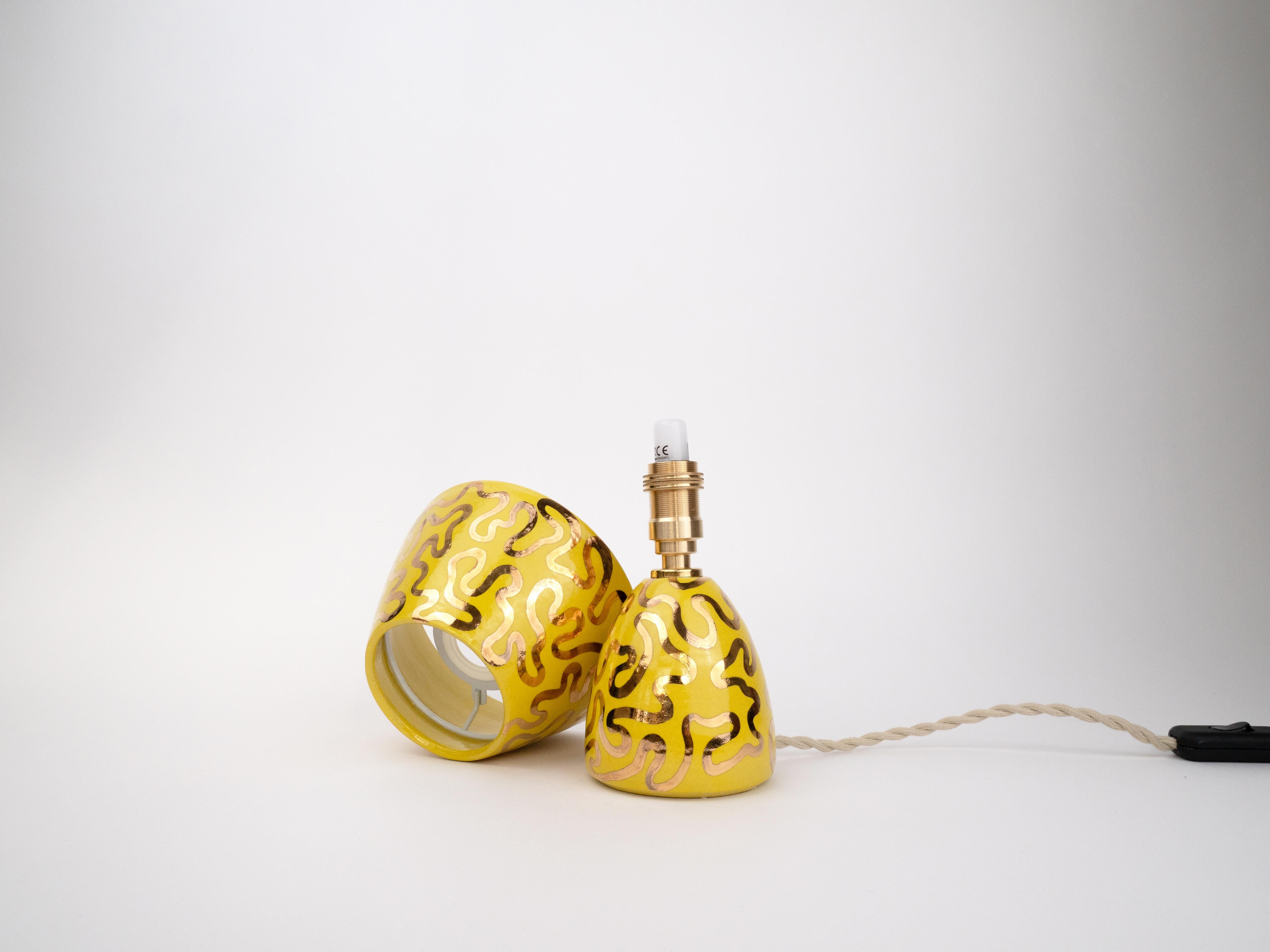 Contemporary Ceramic Lamp and Shade- Gold and Yellow For Sale