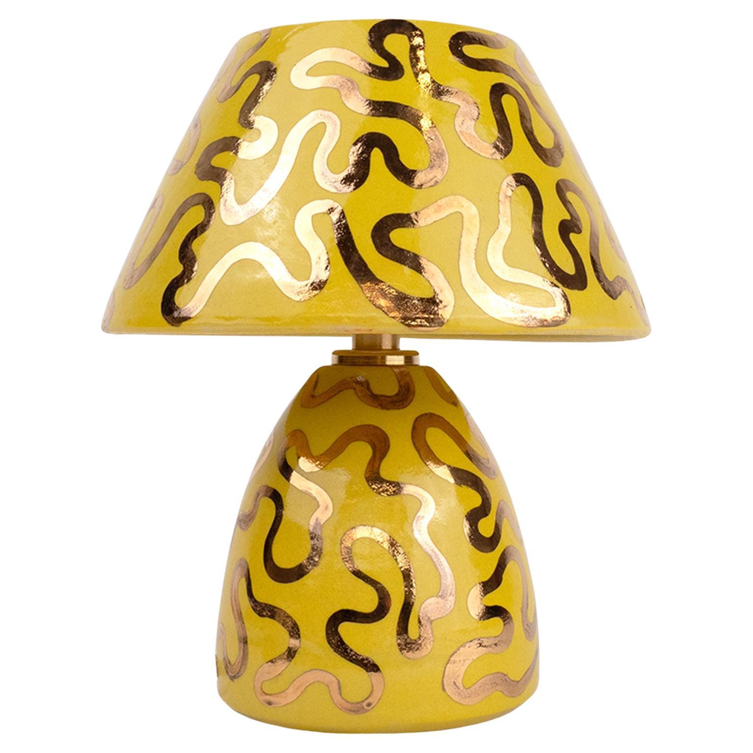 Ceramic Lamp and Shade- Gold and Yellow