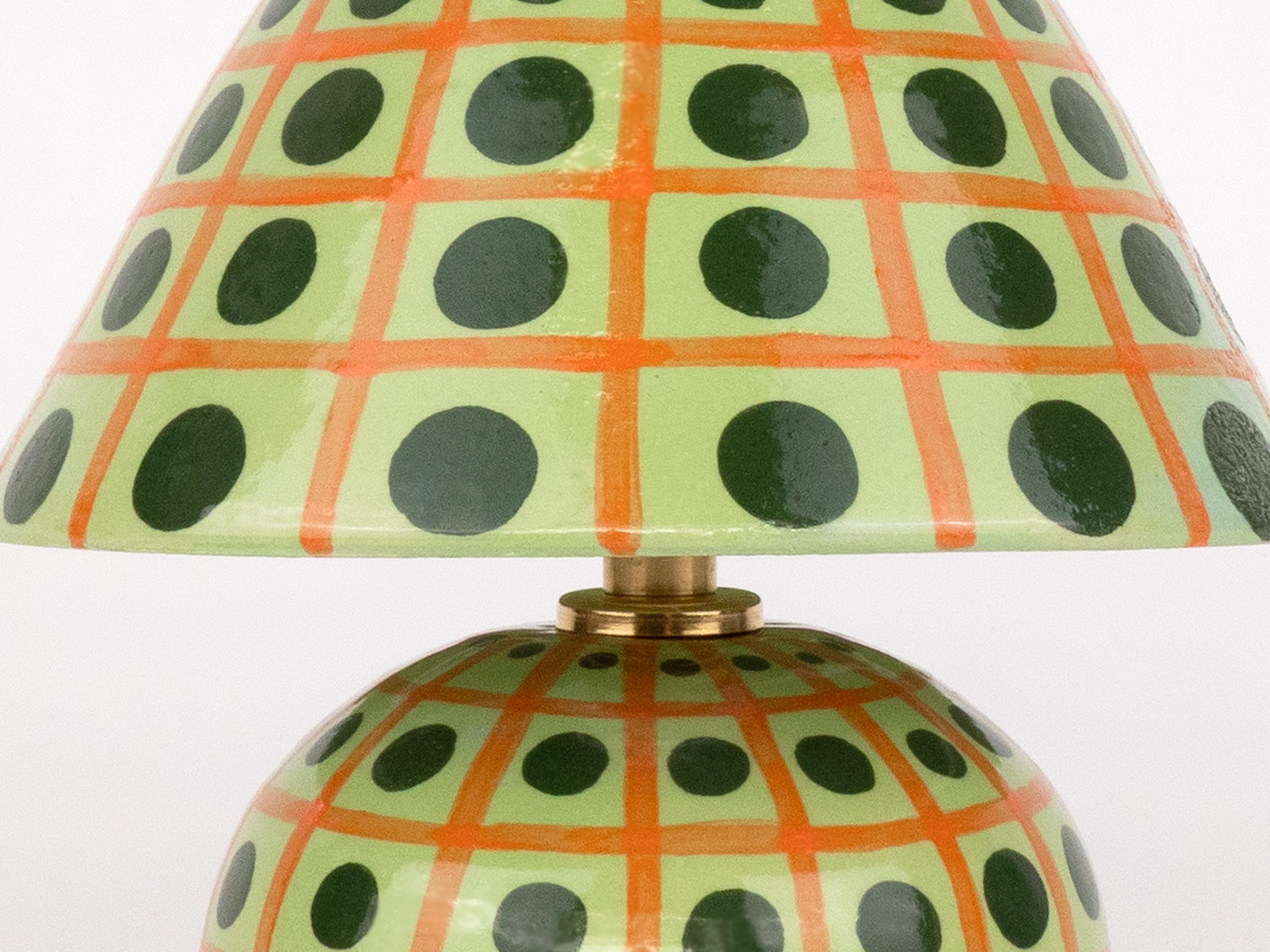 Europeo Lampada e paralume in ceramica a quadretti arancione e verde