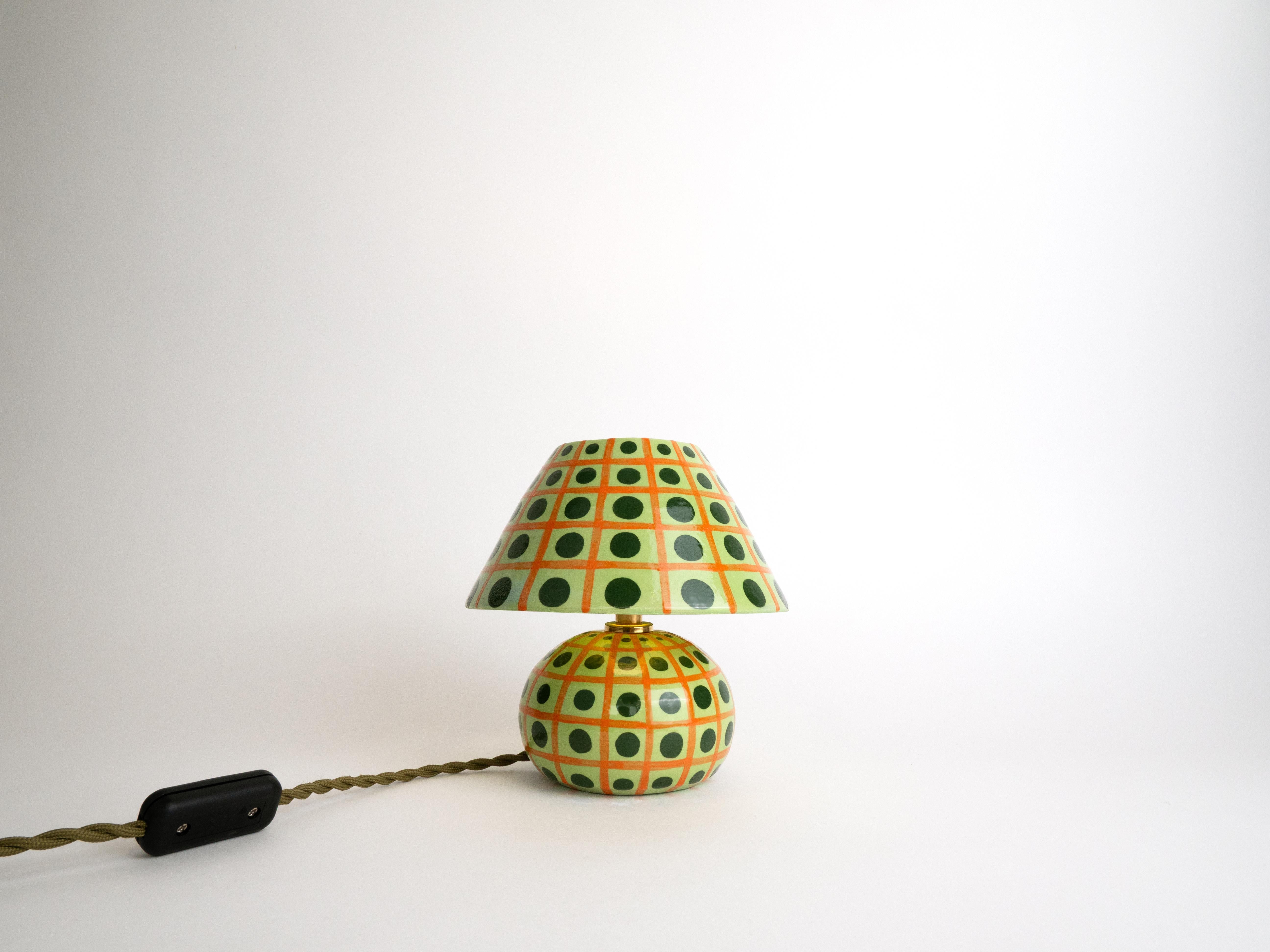 Fatto a mano Lampada e paralume in ceramica a quadretti arancione e verde