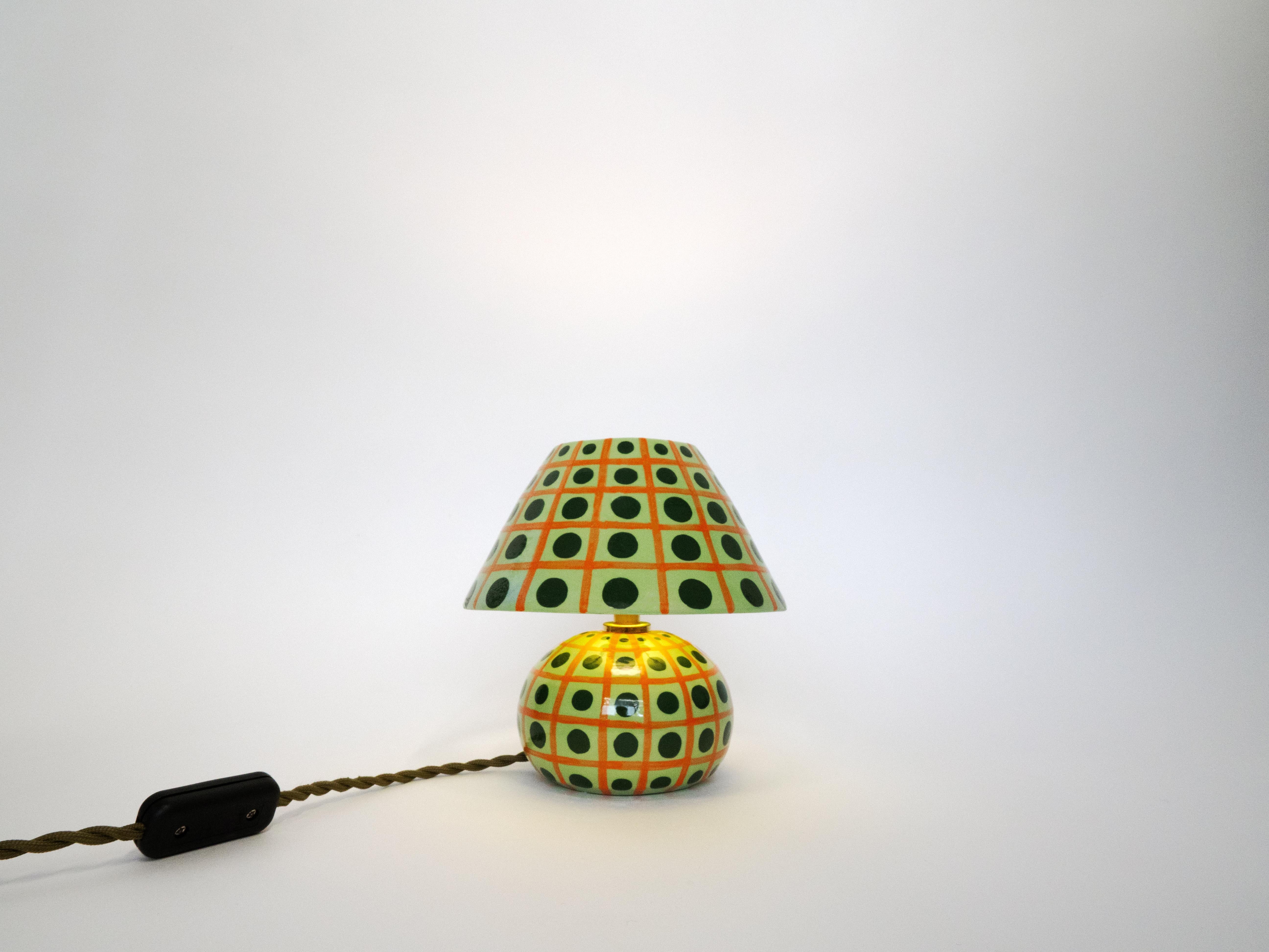 Lampada e paralume in ceramica a quadretti arancione e verde In condizioni Nuovo a London, GB