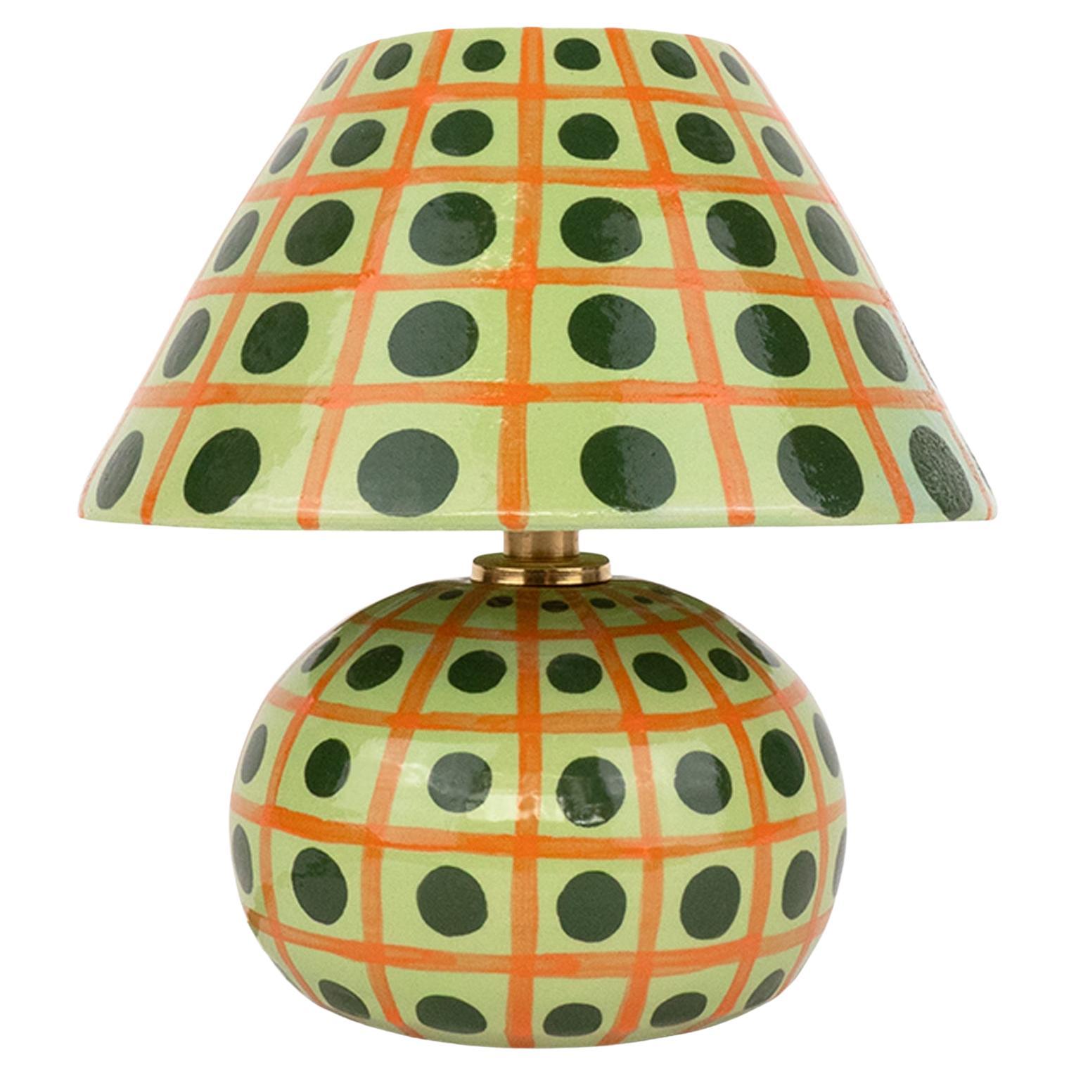 Ceramic Lamp and Shade- Orange and Green Check