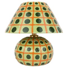 Ceramic Lamp and Shade- Orange and Green Check