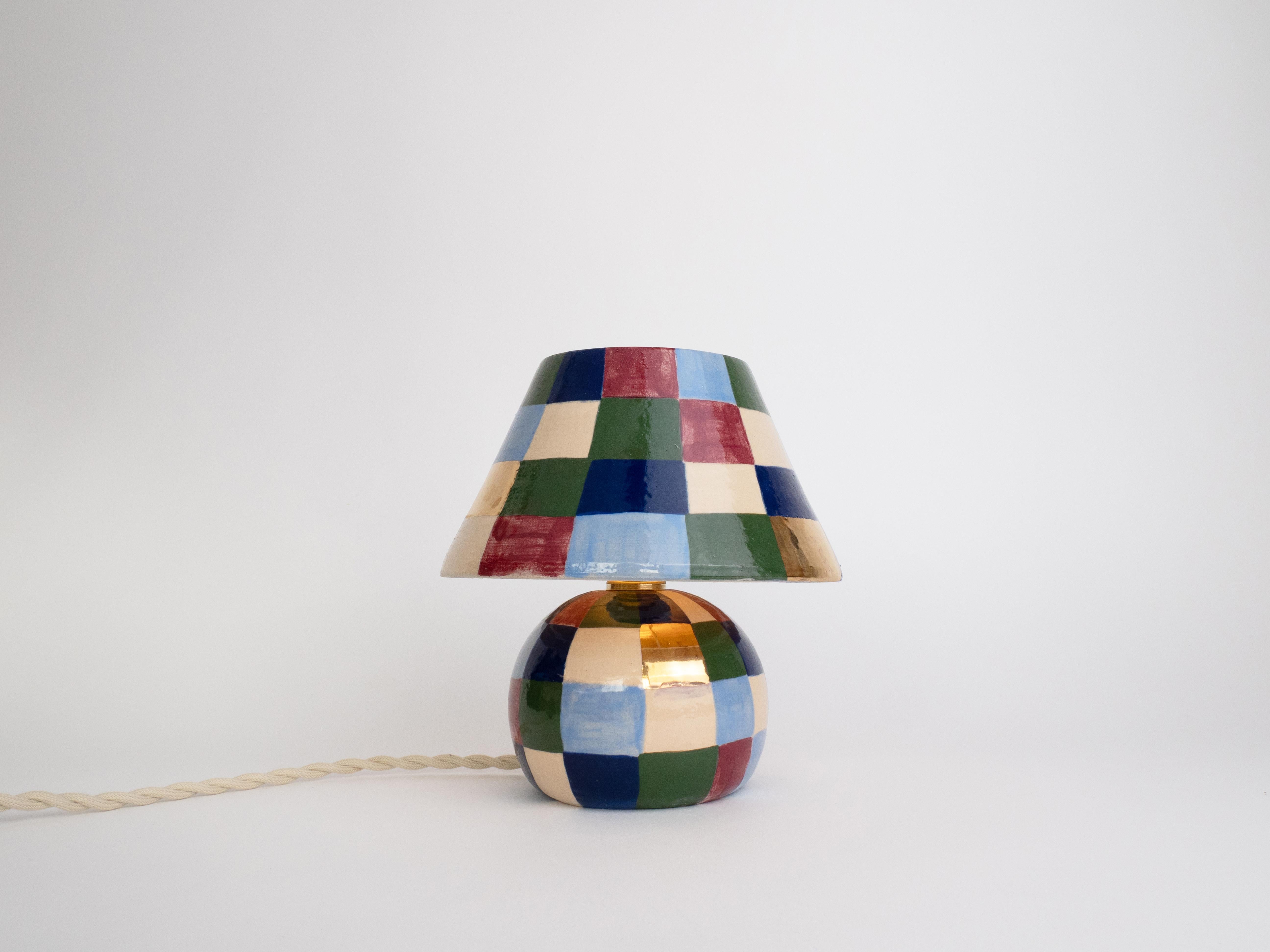 European Ceramic Lamp and Shade- Patchwork Pattern