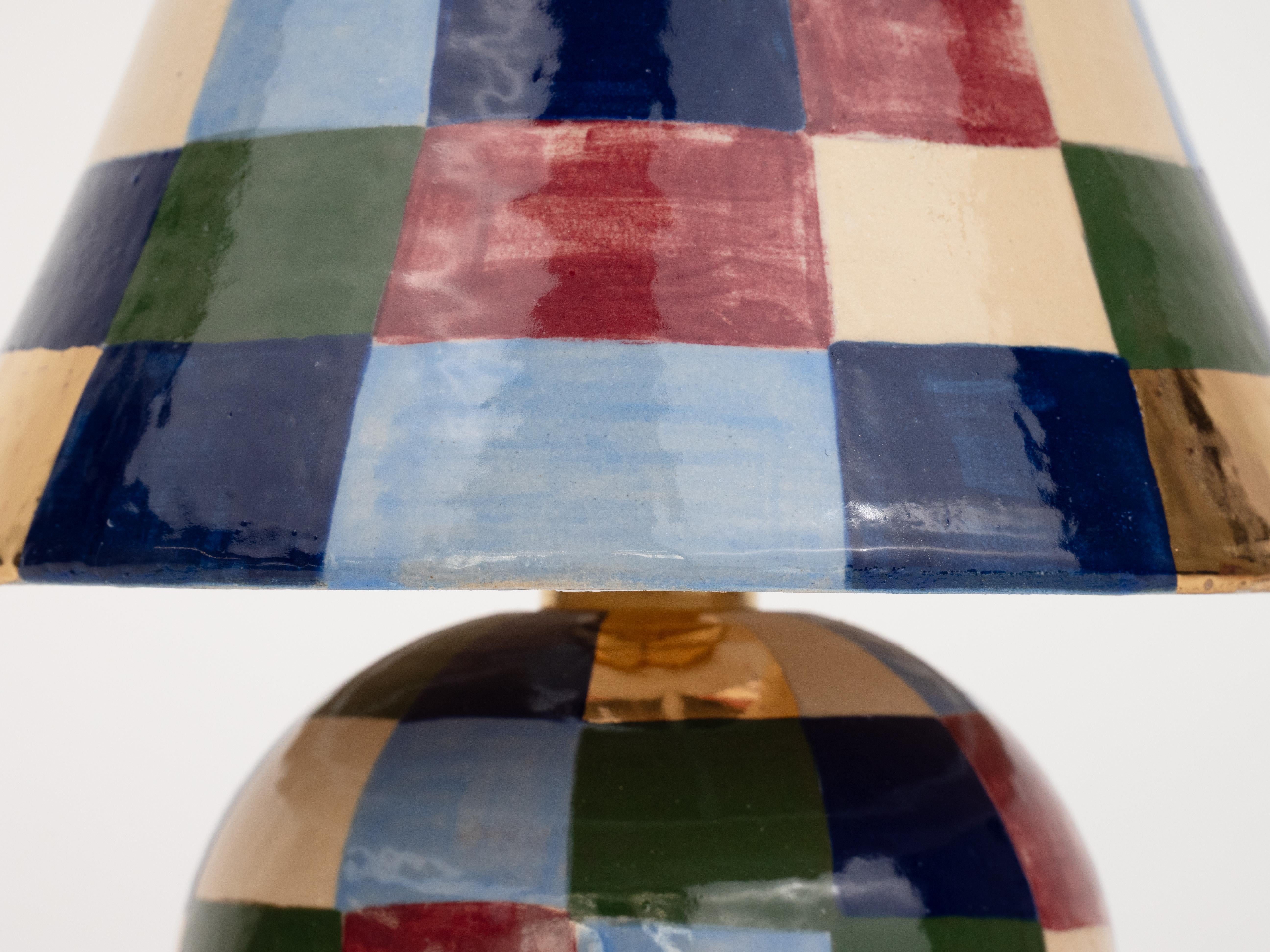 Ceramic Lamp and Shade- Patchwork Pattern In New Condition In London, GB