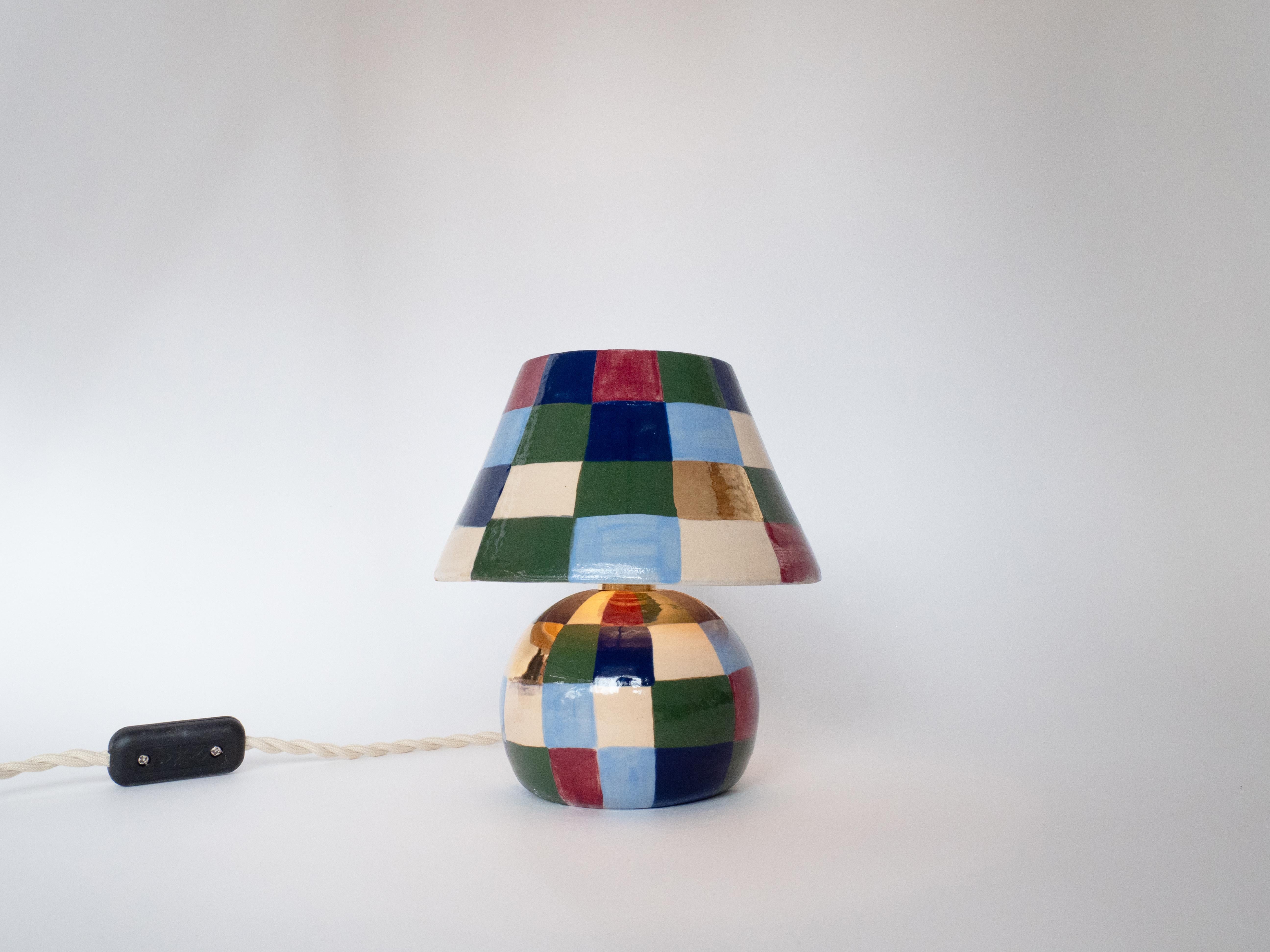 Contemporary Ceramic Lamp and Shade- Patchwork Pattern