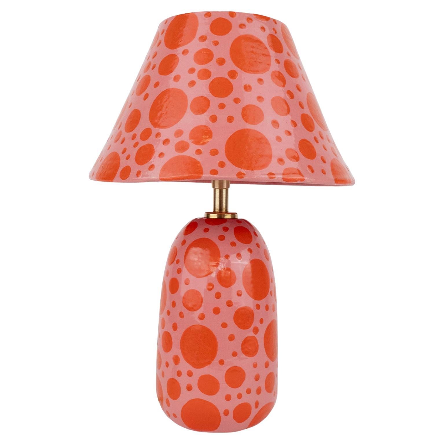 Ceramic Lamp and Shade- Pink and Orange Polkadot