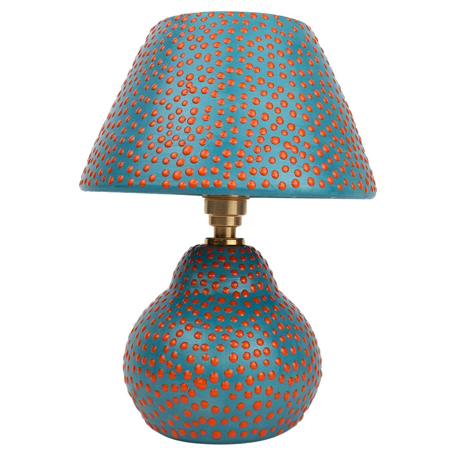 Ceramic Lamp and Shade- Turquoise and Orange Spots