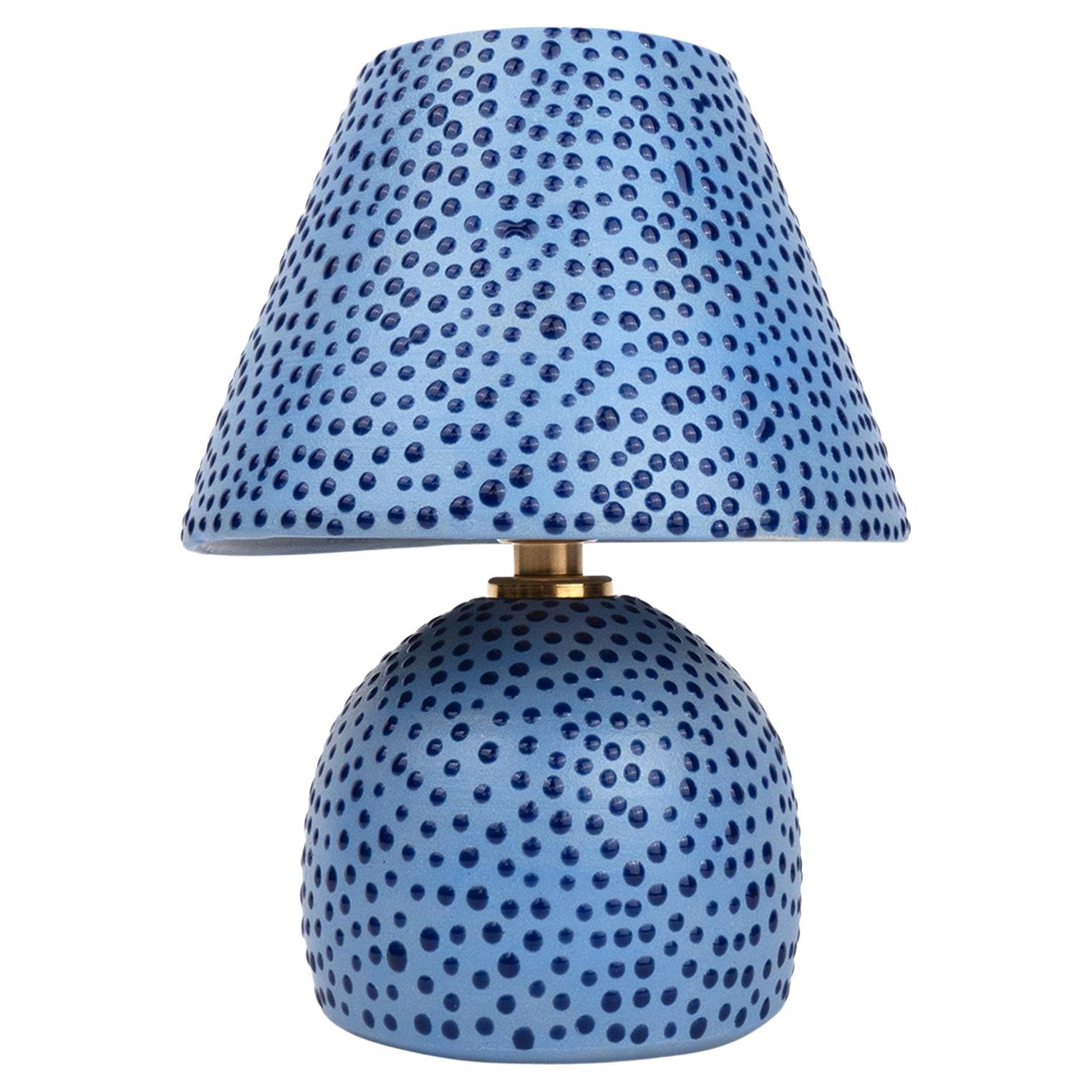 Ceramic Lamp and Shade- Two Tone Blue Polkadot