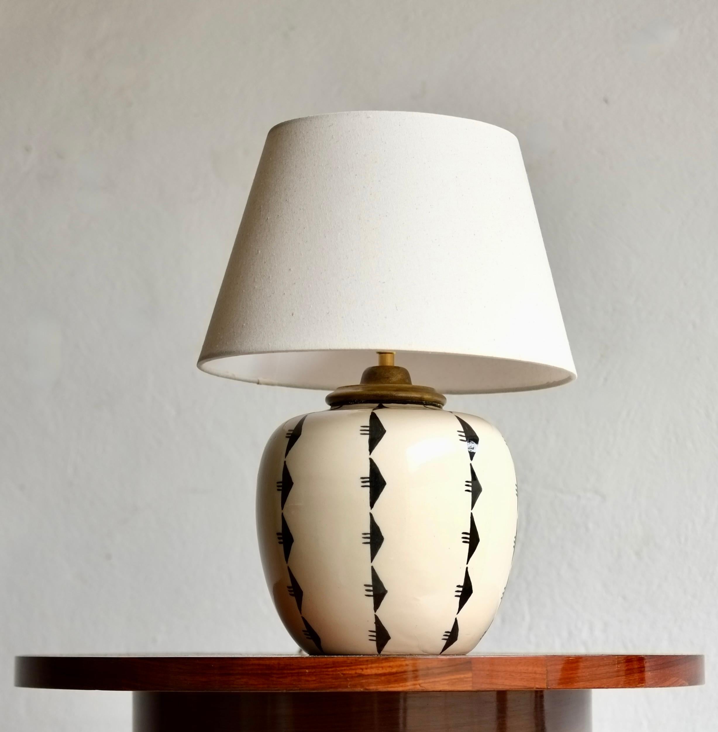 A French ceramic lamp attributed to Robert Lallemant (1902-1954), circa 1930-50's.

A similar piece was sold at Chistie's, London, 2004.

Signed 