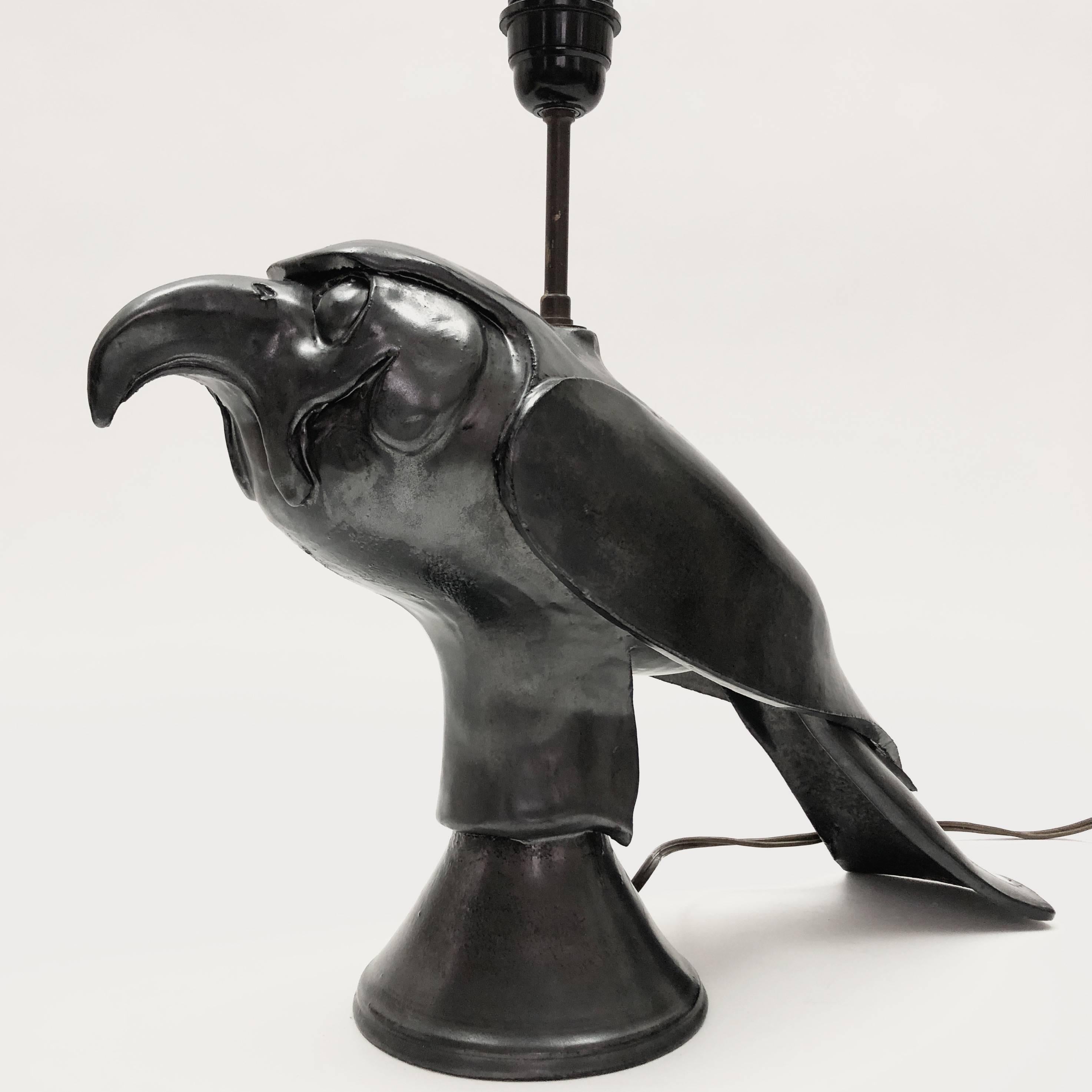 Mid-Century Modern Ceramic Lamp Base, Bird Shaped, Glazed in Black For Sale