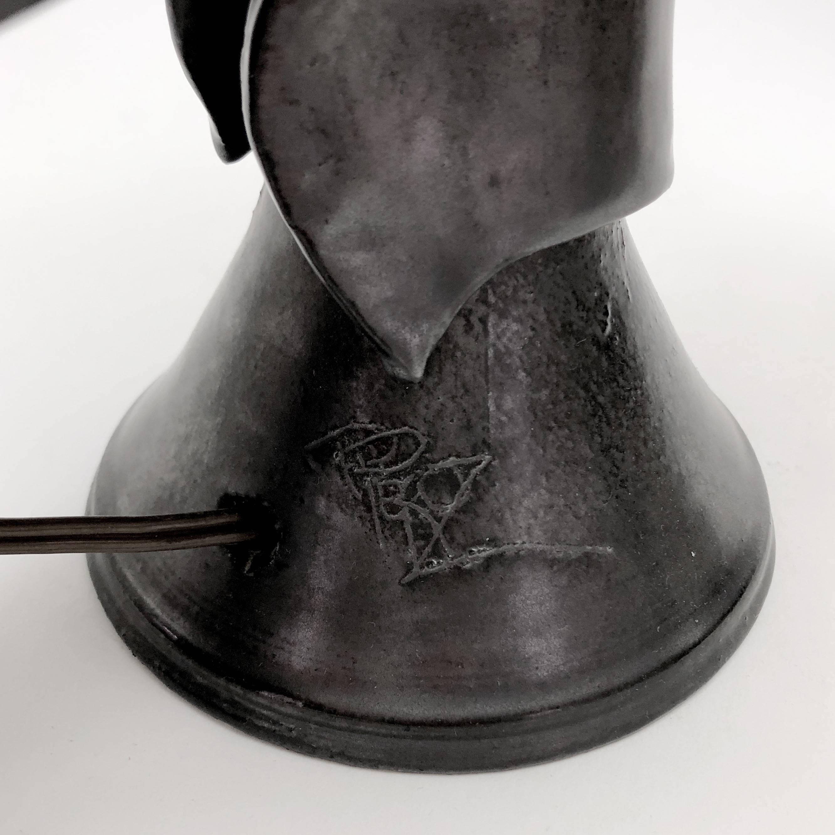 Enameled Ceramic Lamp Base, Bird Shaped, Glazed in Black For Sale