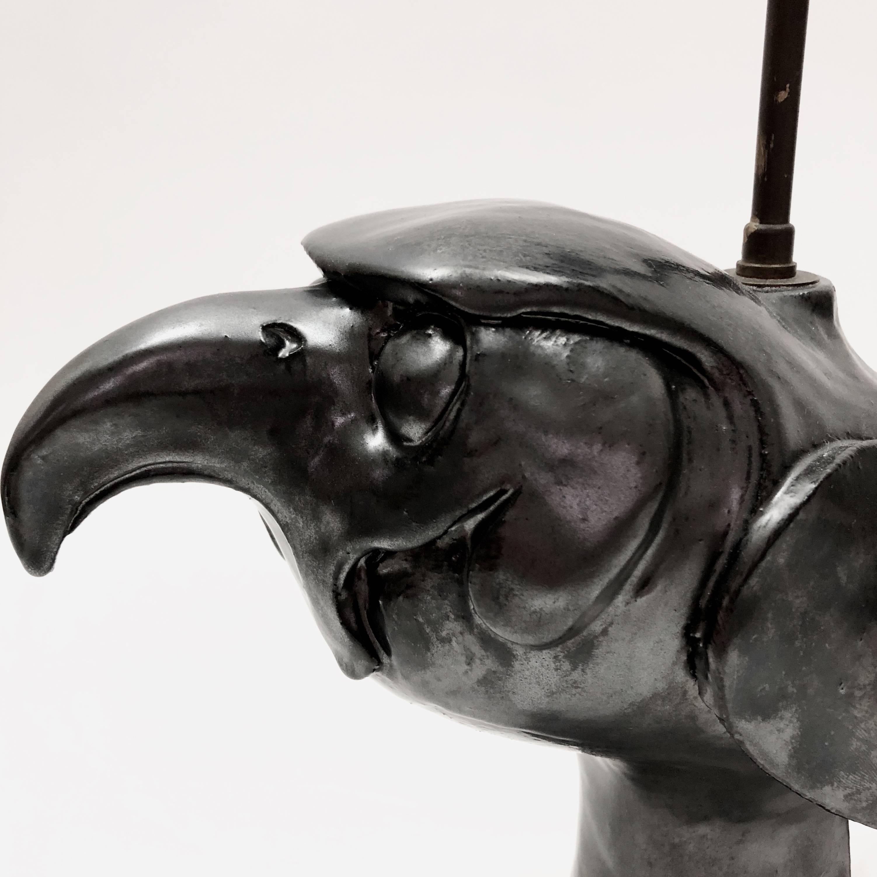 Ceramic Lamp Base, Bird Shaped, Glazed in Black In Good Condition For Sale In NICE, FR