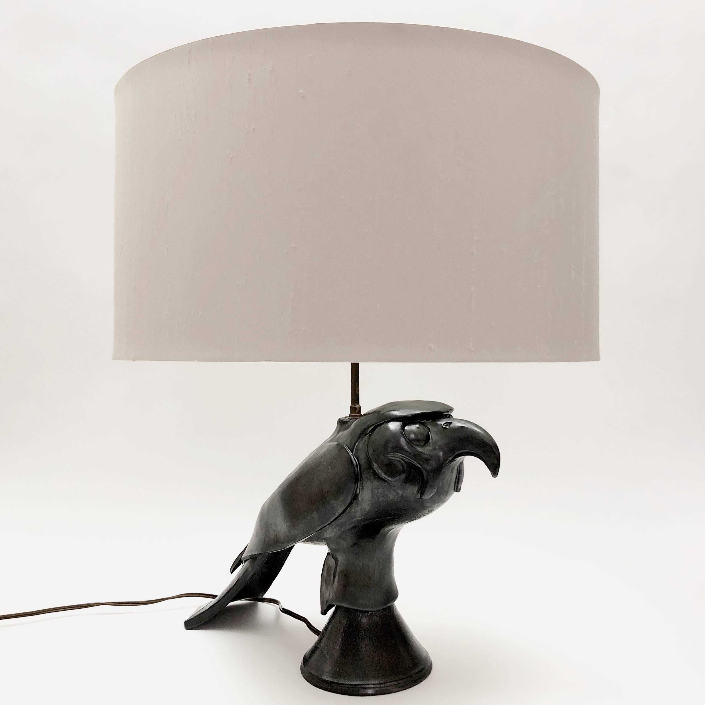 20th Century Ceramic Lamp Base, Bird Shaped, Glazed in Black For Sale