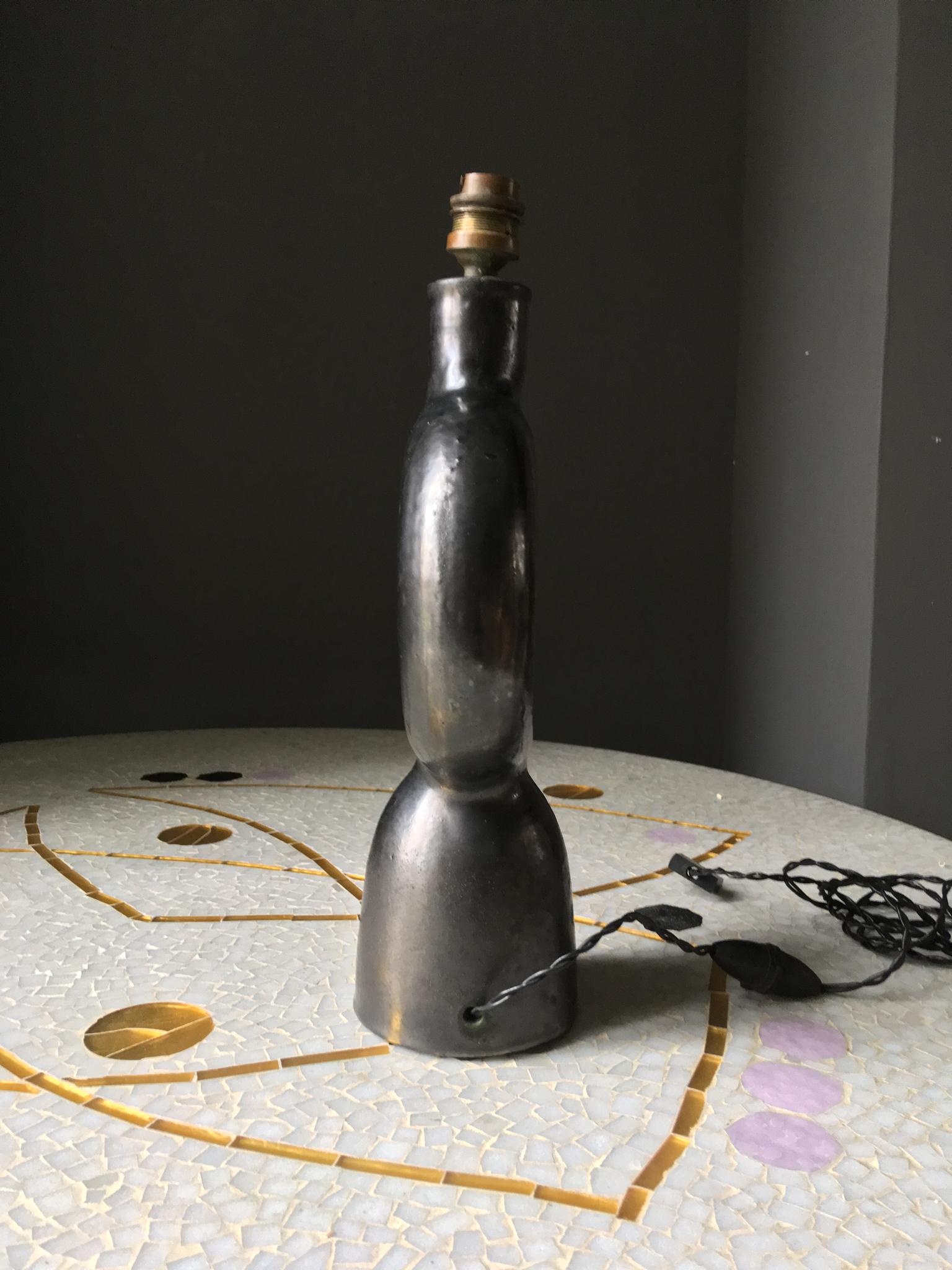 Ceramic Lamp Base in the Manner of Jouve Black Mid-Century Modern, France In Good Condition In London, GB