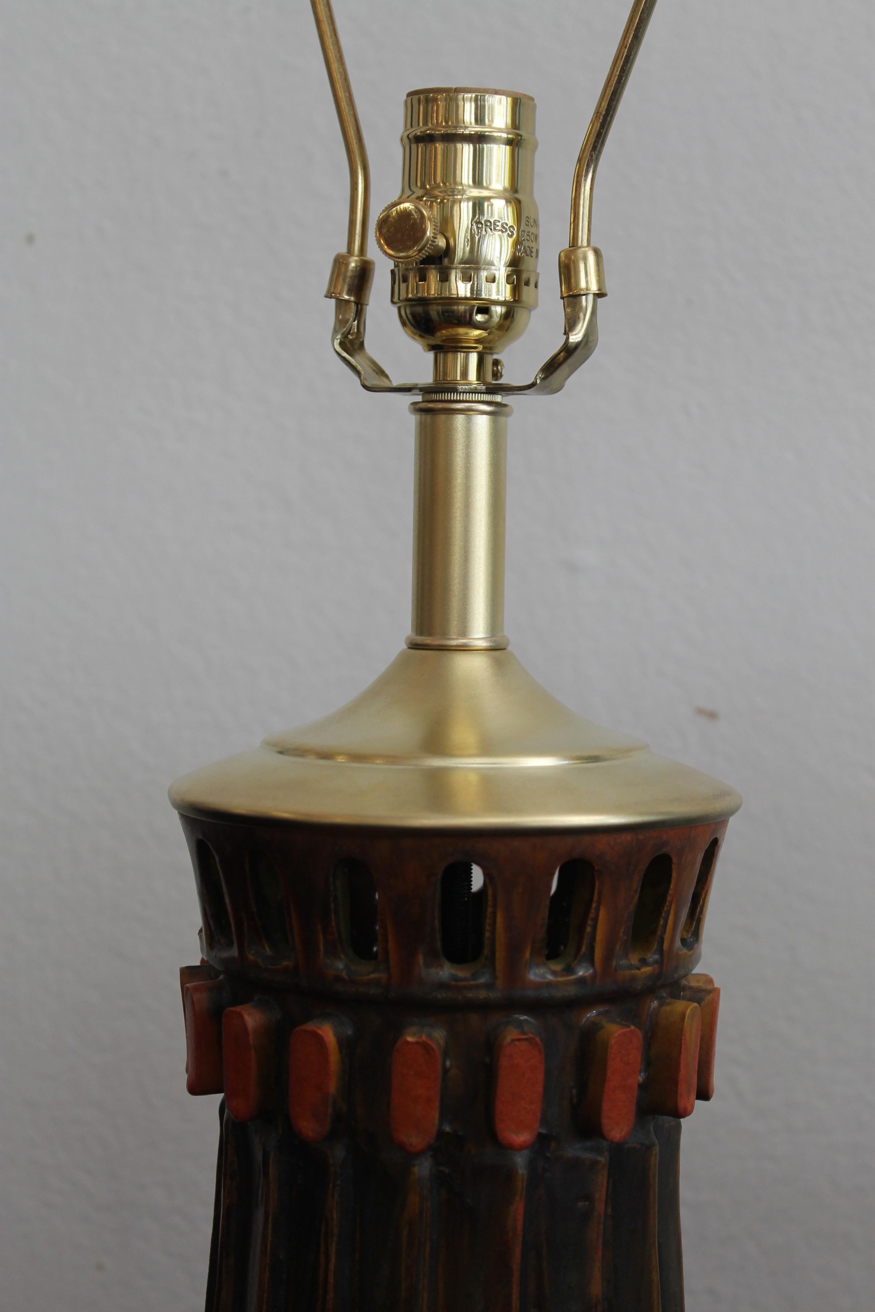 Brass Ceramic Lamp by Alvino Bagni for Raymor For Sale