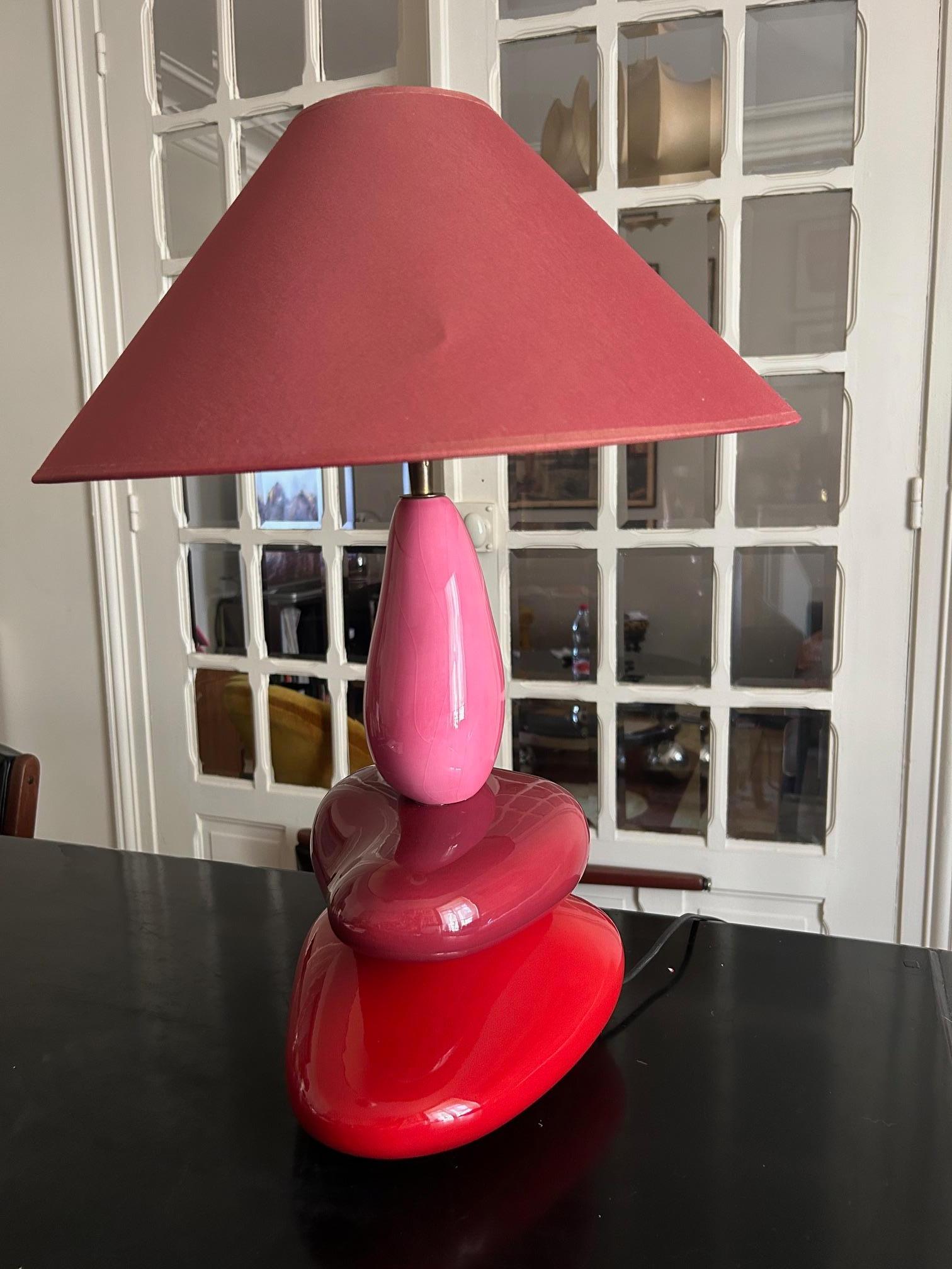 Brass ceramic lamp by François Chatain For Sale