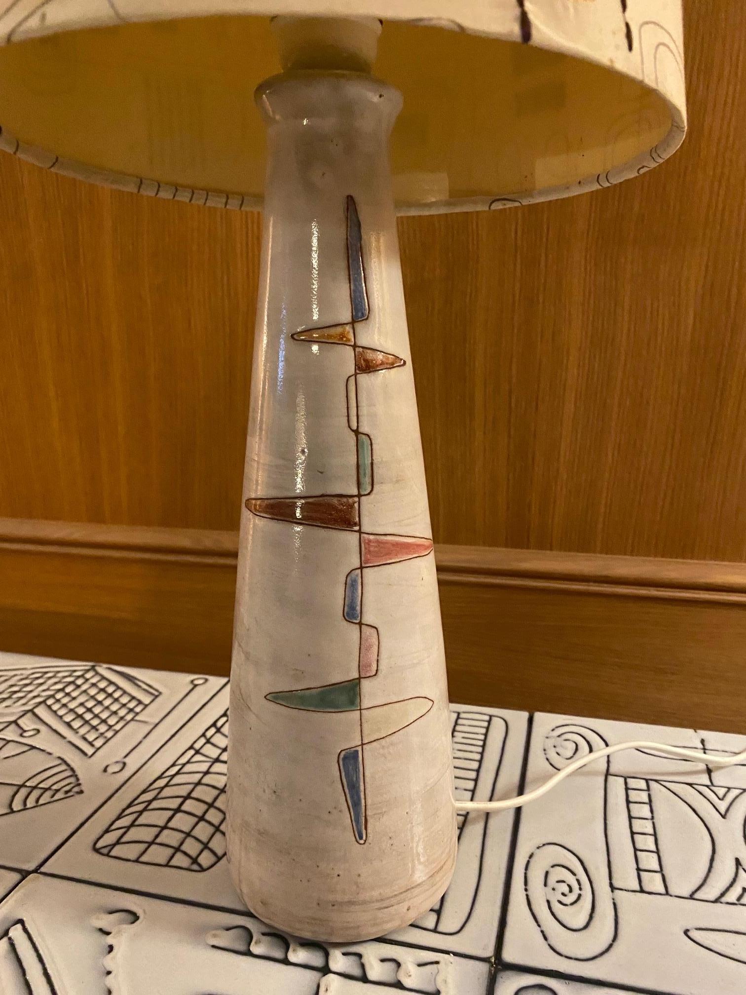 Mid-20th Century Ceramic Lamp by Jean Rivier, France, 1960s For Sale