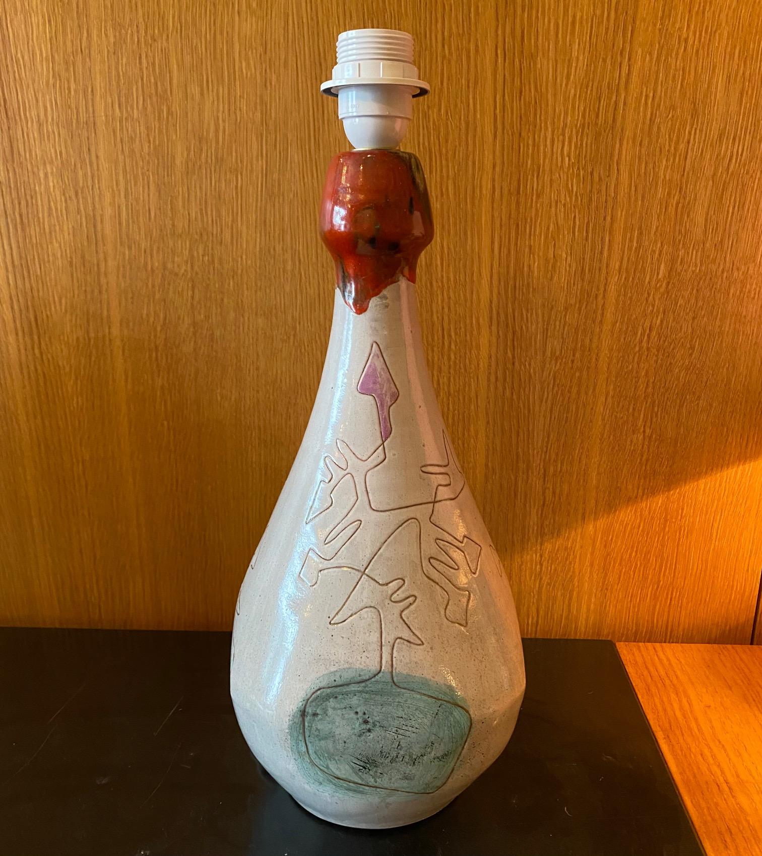 Francese Lampada in ceramica di Juliette Derel, Vallauris, Francia, 1956-59 in vendita
