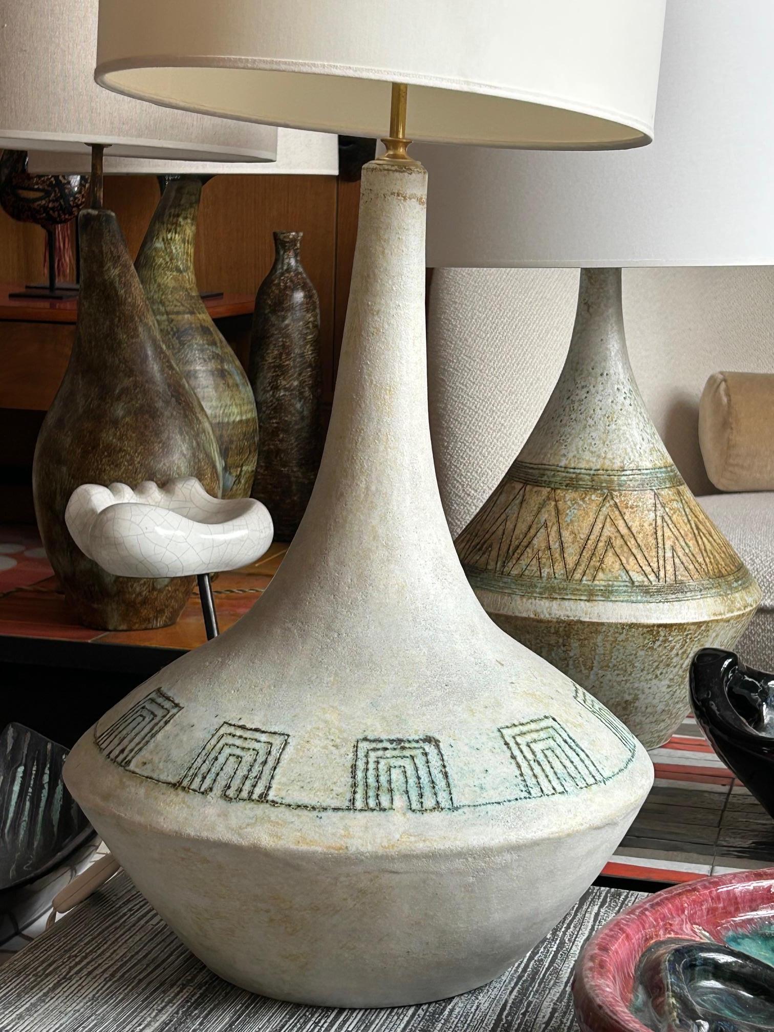 Keramische Lampe von Les 2 Potiers, Frankreich, 1960er Jahre (Französisch) im Angebot