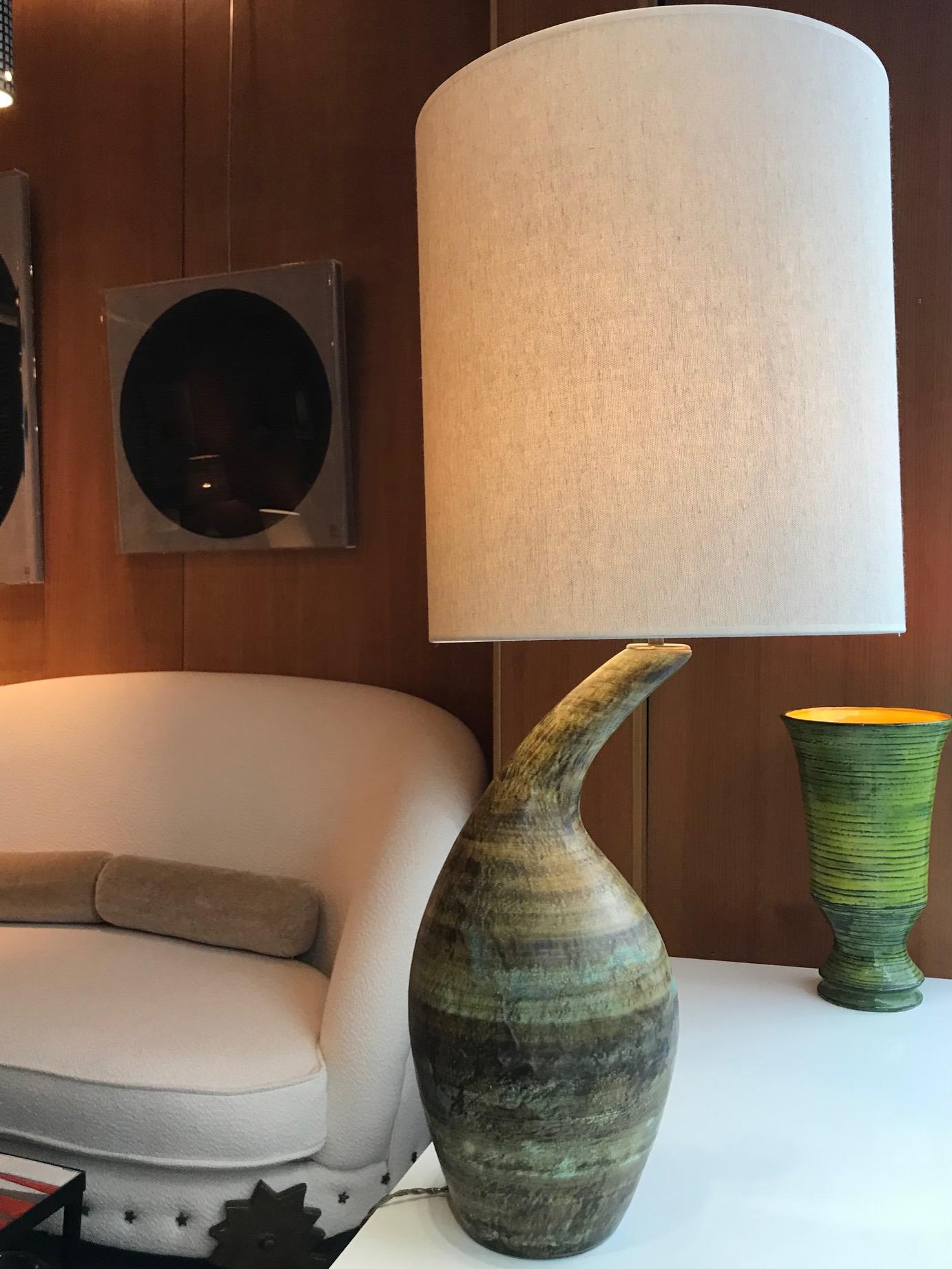 Ceramic lamp by Les 2 Potiers, France, 1960's In Good Condition For Sale In Paris, FR