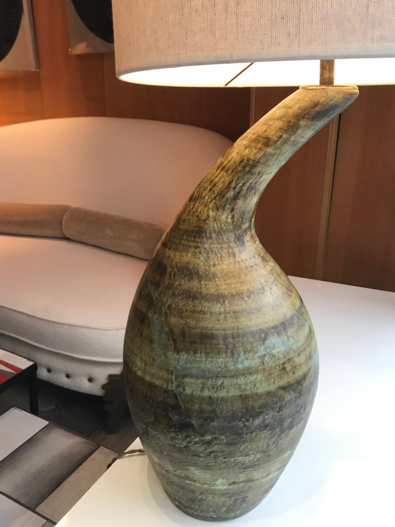 Mid-20th Century Ceramic lamp by Les 2 Potiers, France, 1960's For Sale