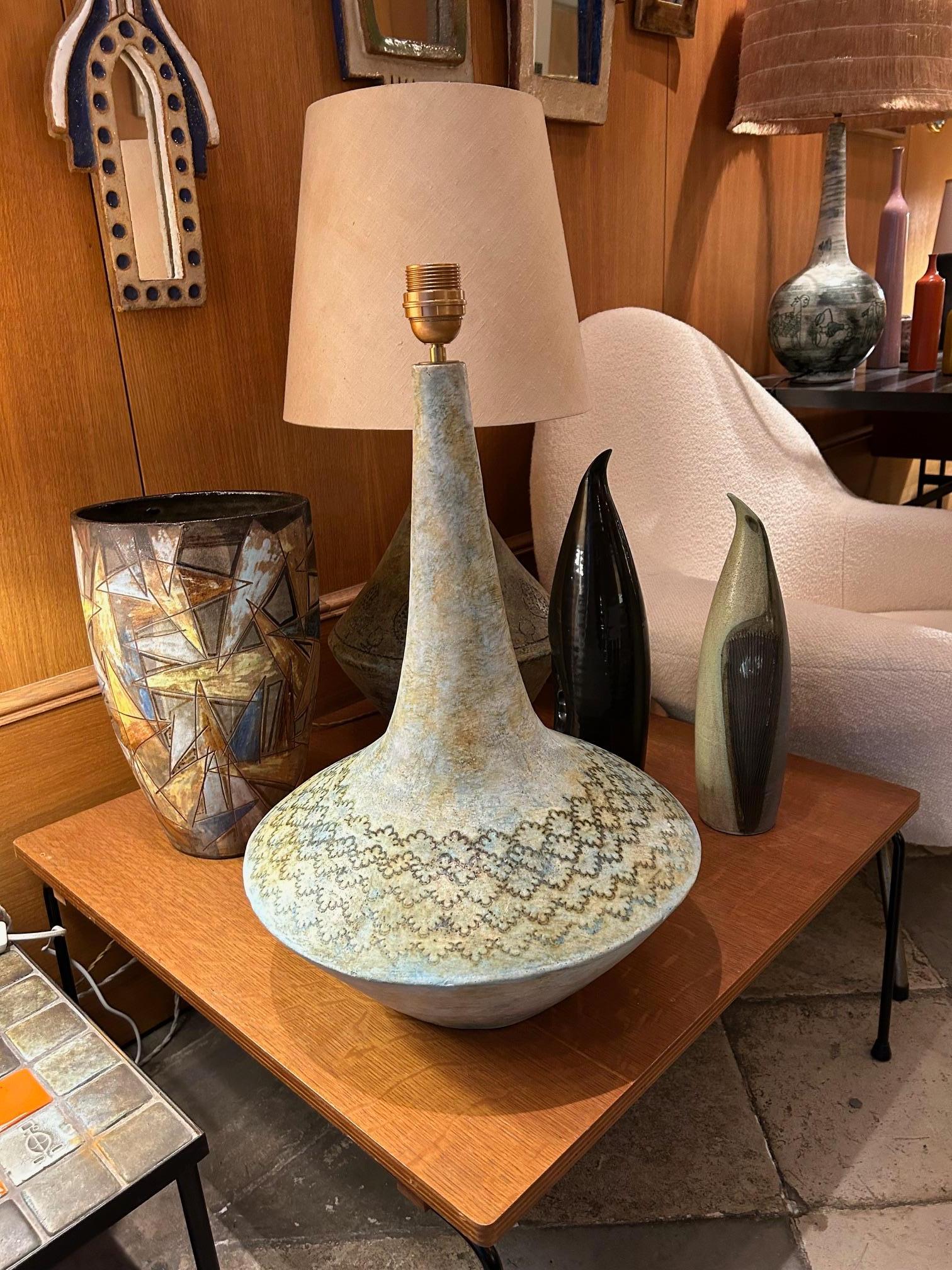 Ceramic lamp by Les 2 Potiers, France, 1960s For Sale 1