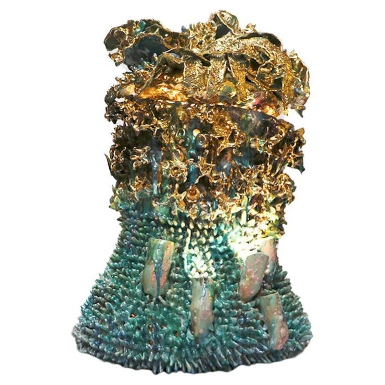 Ceramic Lamp Fallen Chandelier by Virginia Leonard Clay, Resin, Pure Gold, 2022 For Sale