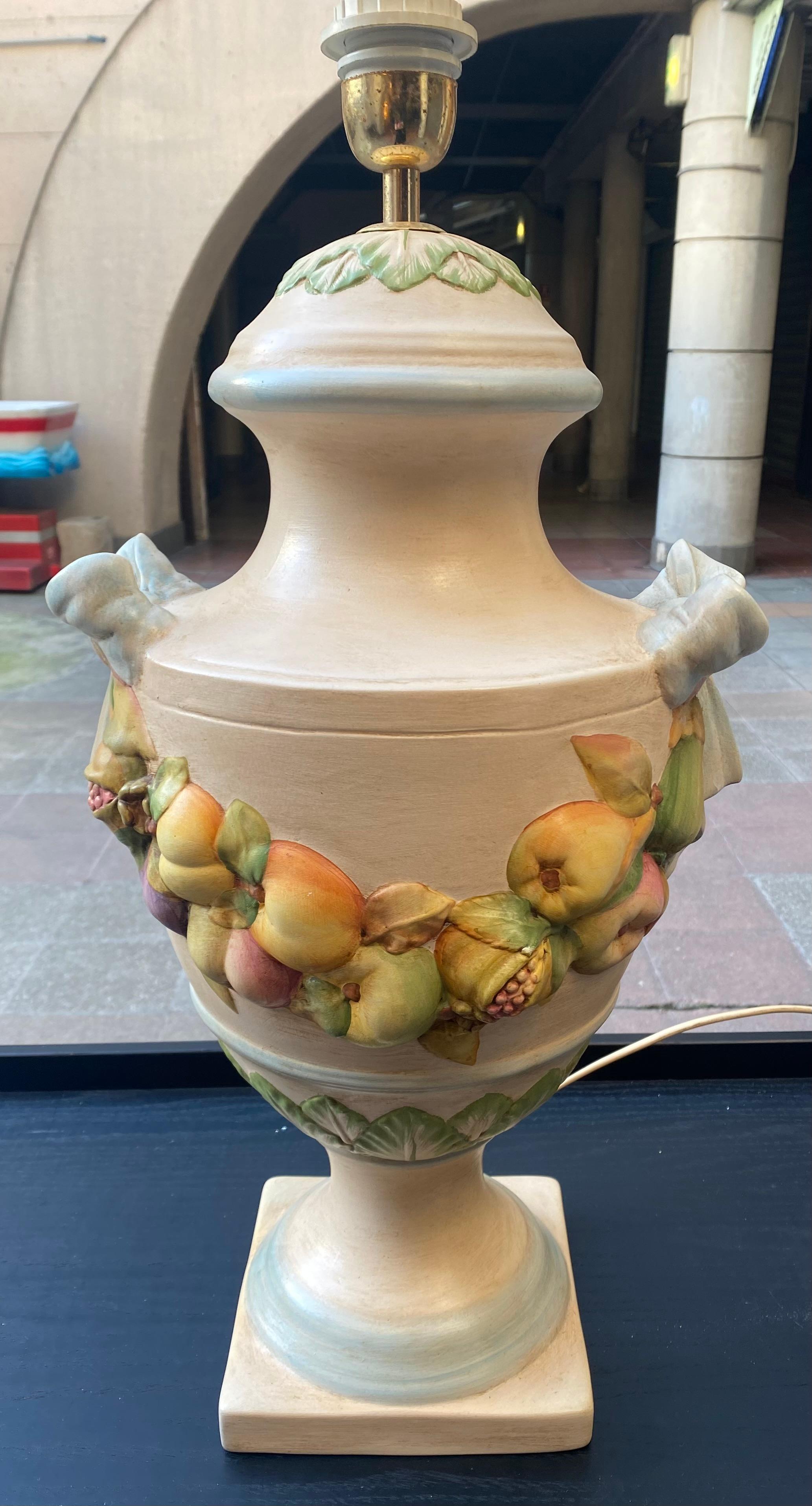 Ceramic Lamp Fruit Motifs In Fair Condition For Sale In Saint ouen, FR
