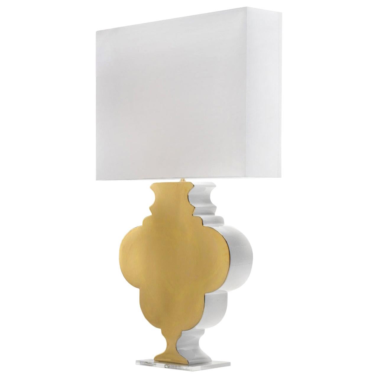 Ceramic Lamp "GRACE 50" Handcrafted in White and 24-Karat Gold by Gabriella B. For Sale